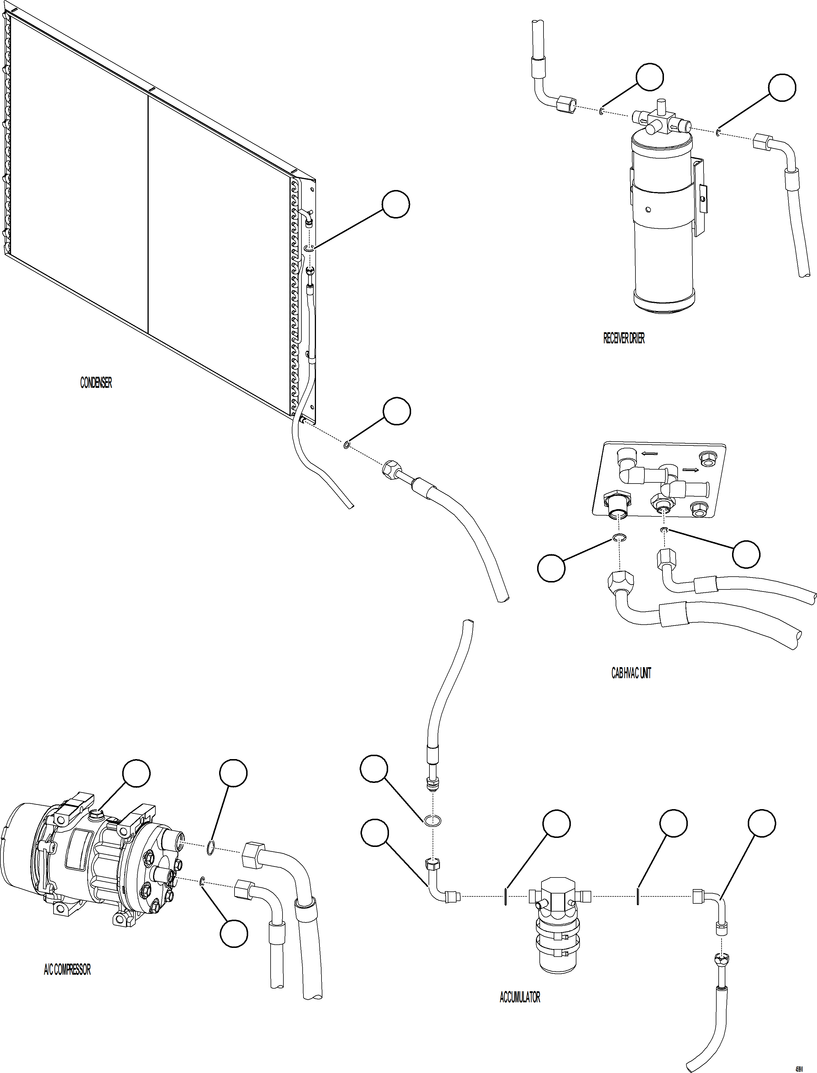 Komatsu parts book diagram for AFE69-Q 730E-8 S/N A40064, A40067  ASSMANG: AIR CONDITIONING PIPING    1/2