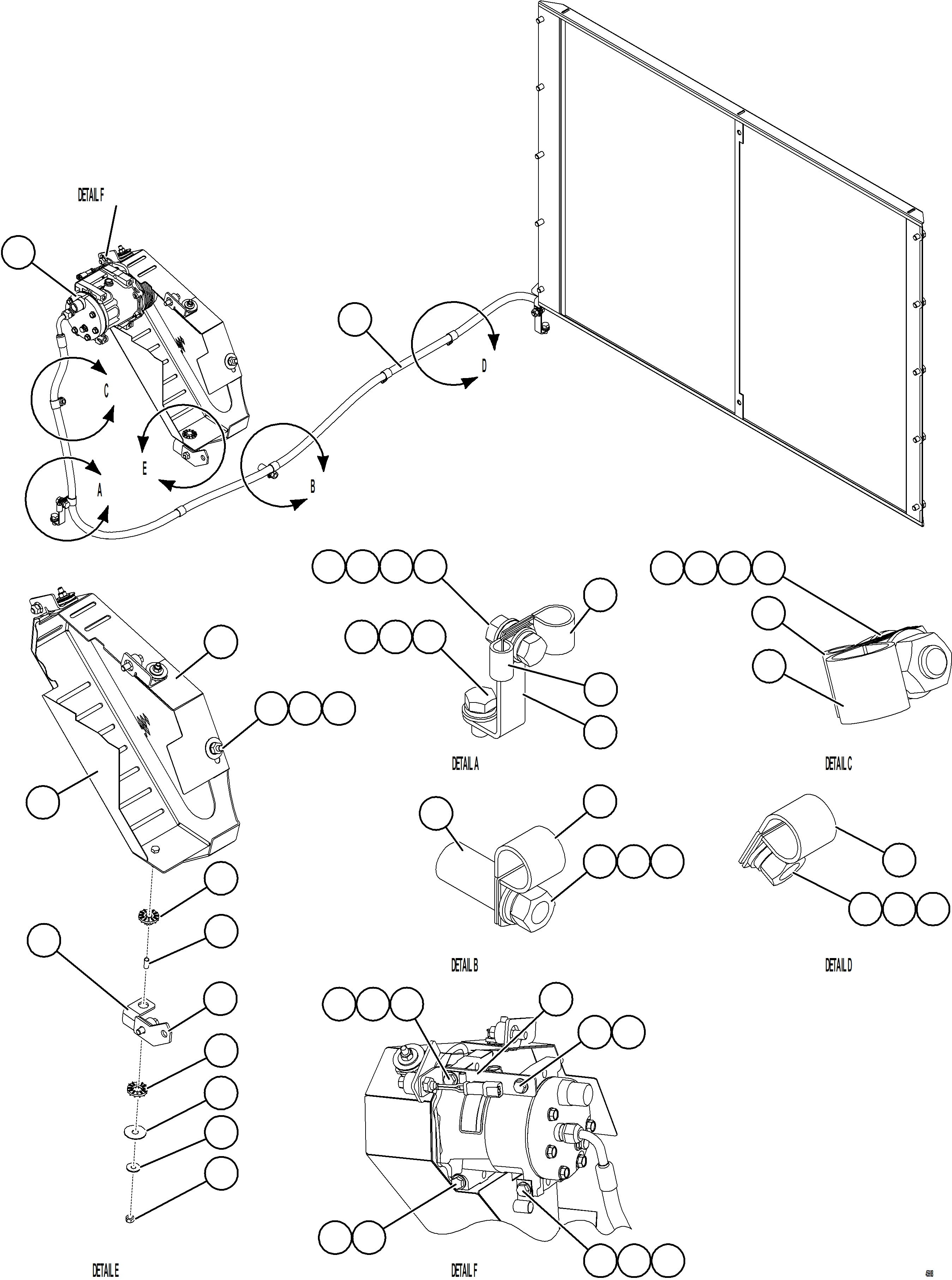 Komatsu parts book diagram for AFE69-Q 730E-8 S/N A40064, A40067  ASSMANG: AIR CONDITIONING COMPRESSOR INSTALLATION & PIPING