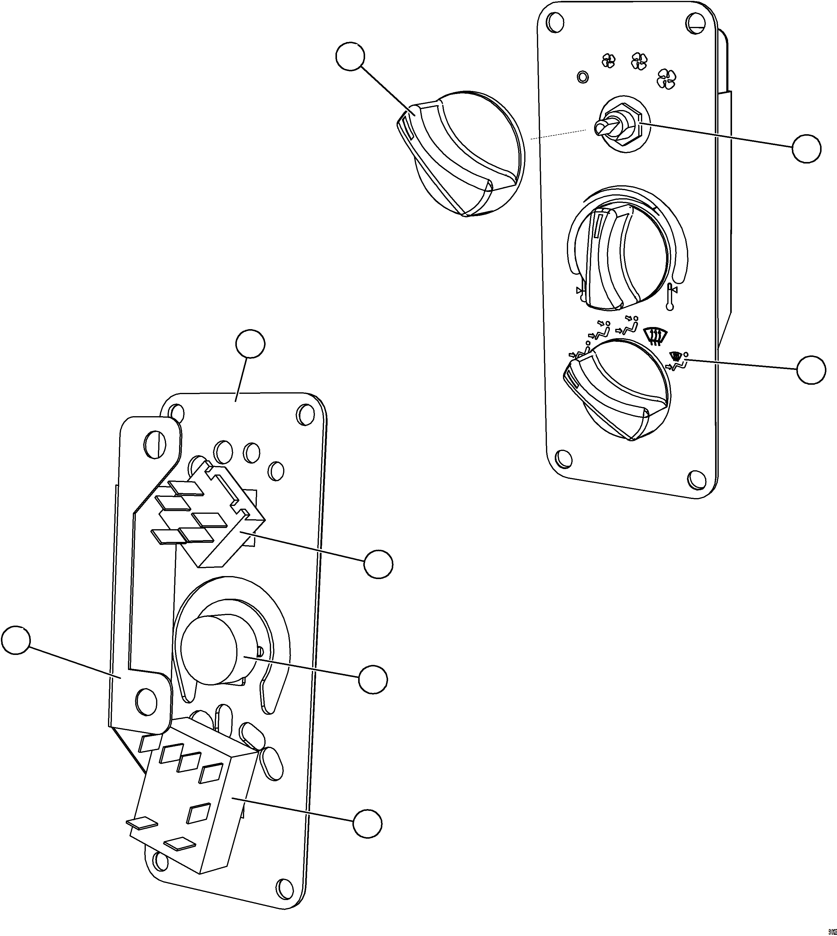 Komatsu parts book diagram for AFE69-Q 730E-8 S/N A40064, A40067  ASSMANG: CONTROL PANEL SWITCH    EL5676
