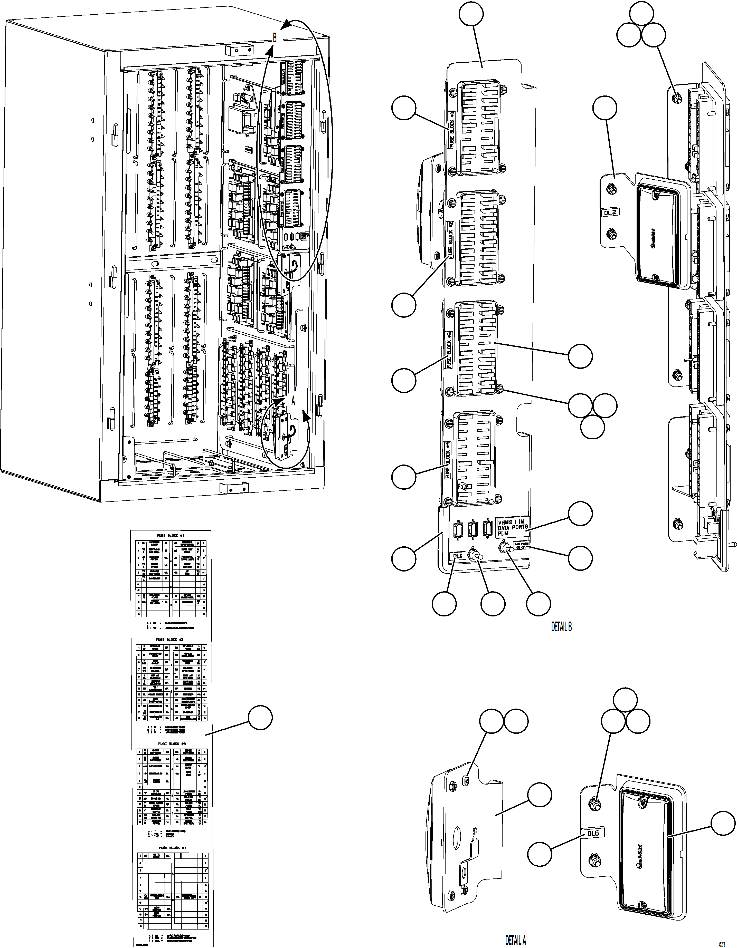 Komatsu parts book diagram for AFE69-Q 730E-8 S/N A40064, A40067  ASSMANG: AUXILIARY CONTROL CABINET LIGHTS & FUSE PANEL