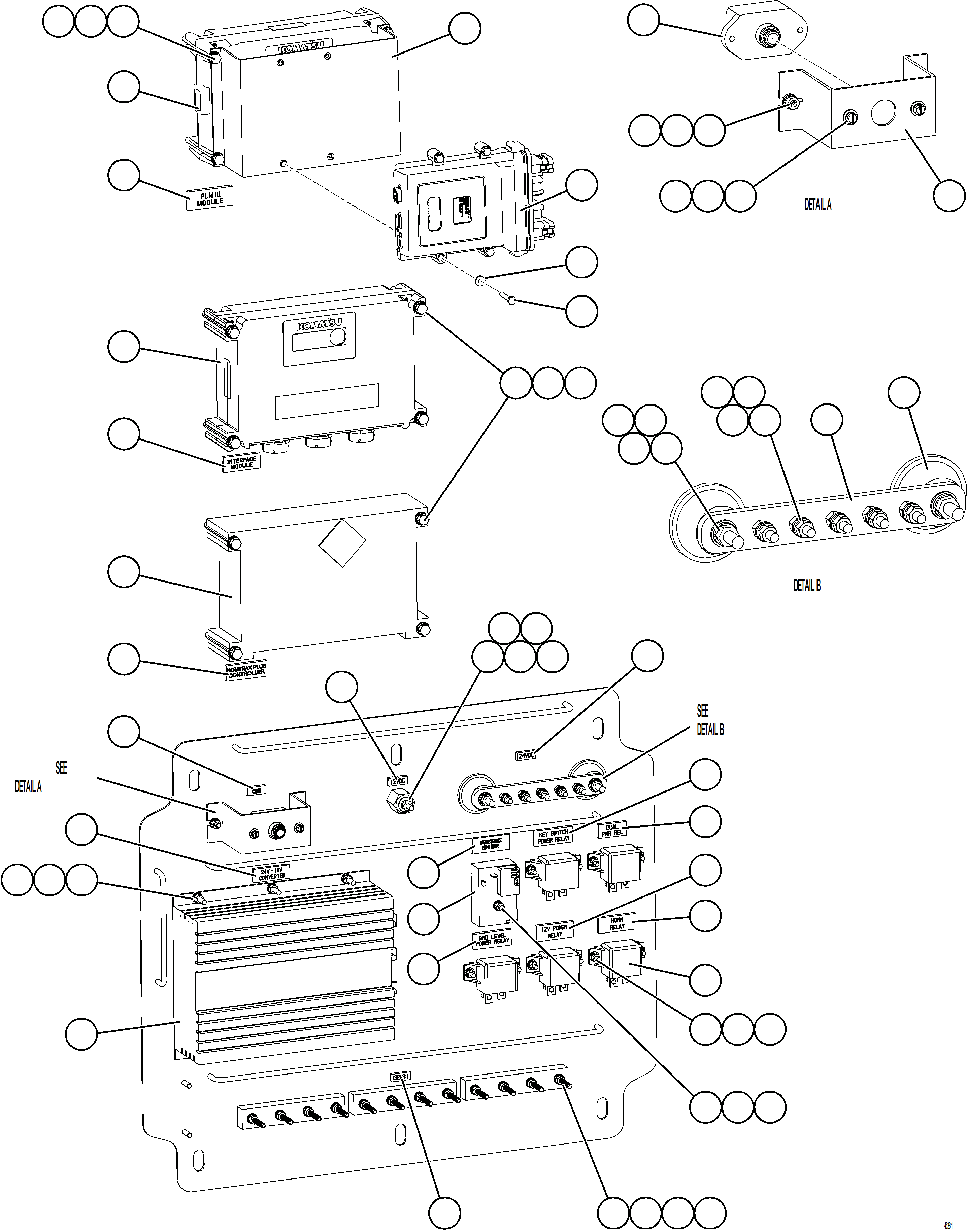 Komatsu parts book diagram for AFE69-Q 730E-8 S/N A40064, A40067  ASSMANG: AUXILIARY CONTROL CABINET - LH WALL