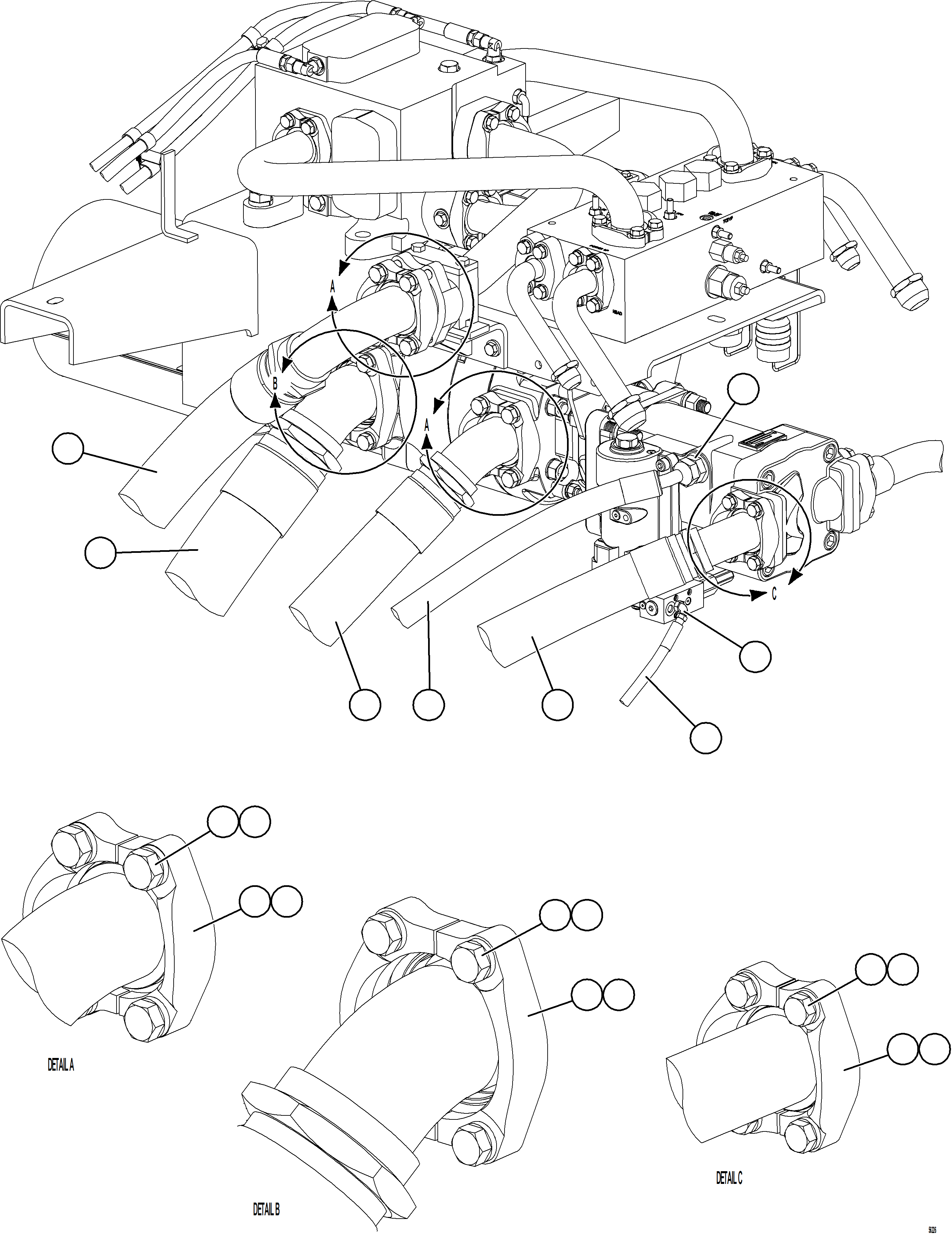 Komatsu parts book diagram for AFE69-Q 730E-8 S/N A40064, A40067  ASSMANG: PUMP MODULE PIPING    1/3