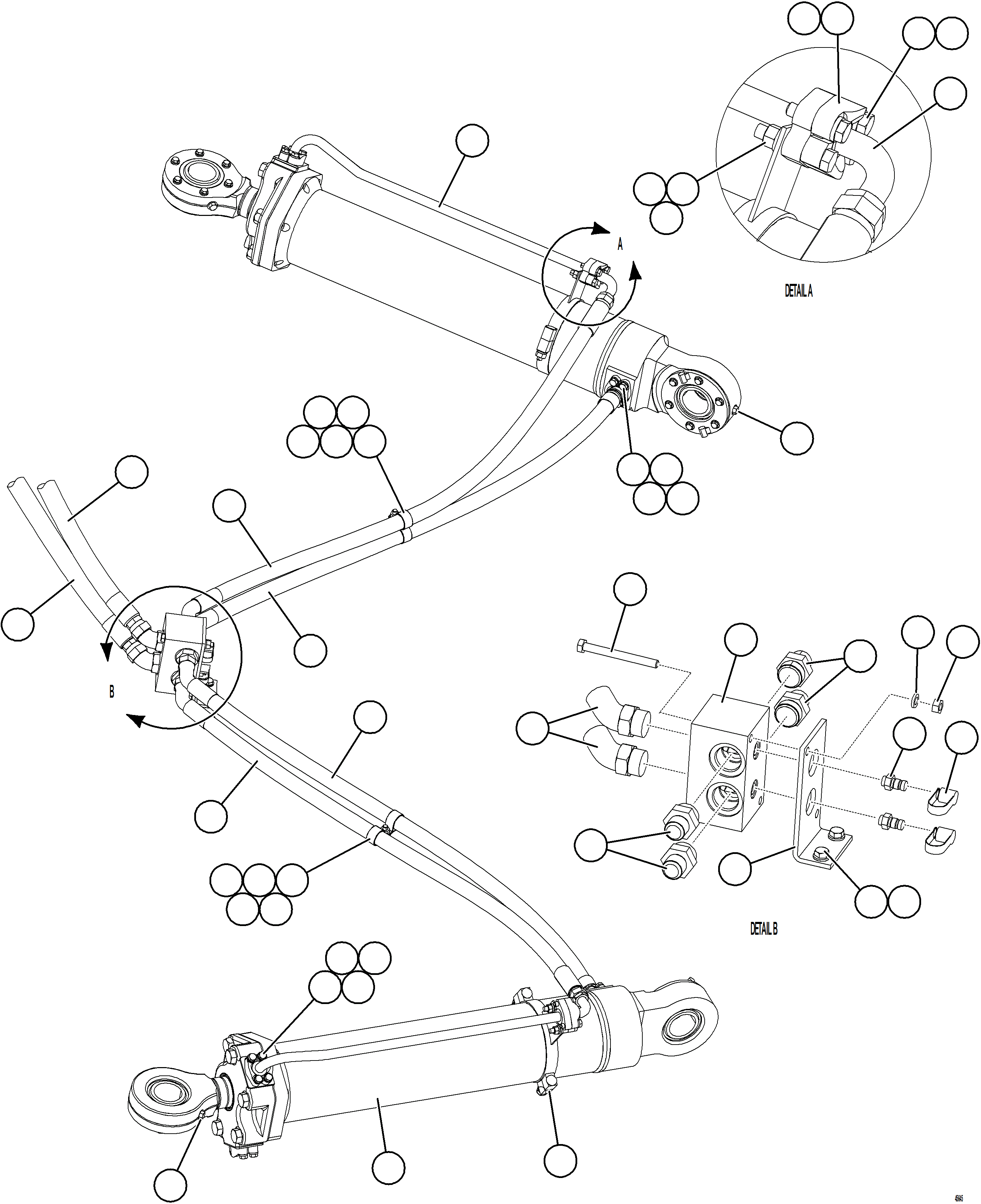 Komatsu parts book diagram for AFE69-Q 730E-8 S/N A40064, A40067  ASSMANG: STEERING CYLINDER PIPING