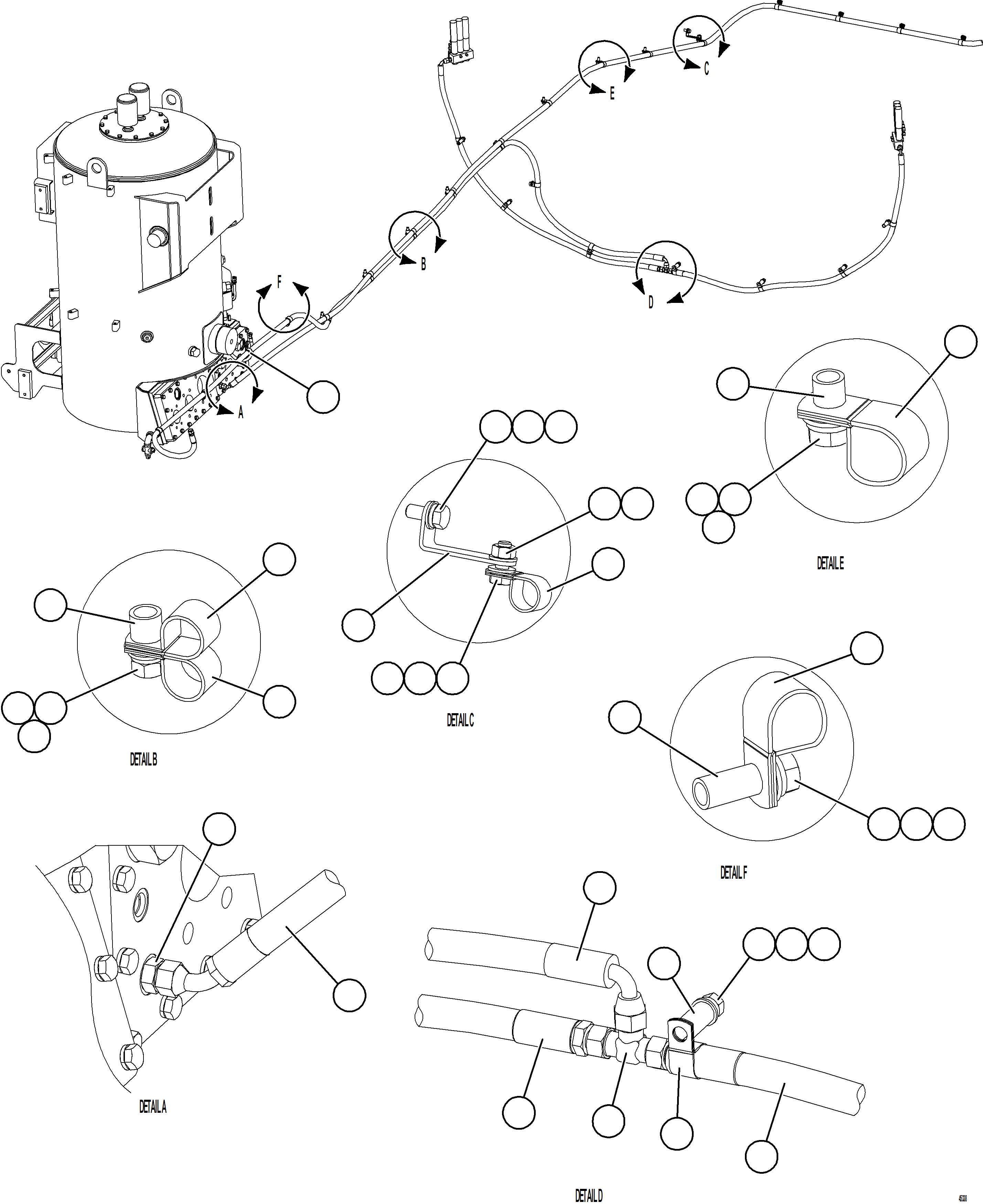 Komatsu parts book diagram for AFE69-Q 730E-8 S/N A40064, A40067  ASSMANG: AUTOMATIC LUBRICATION - HYD TANK & HOSE JOINT