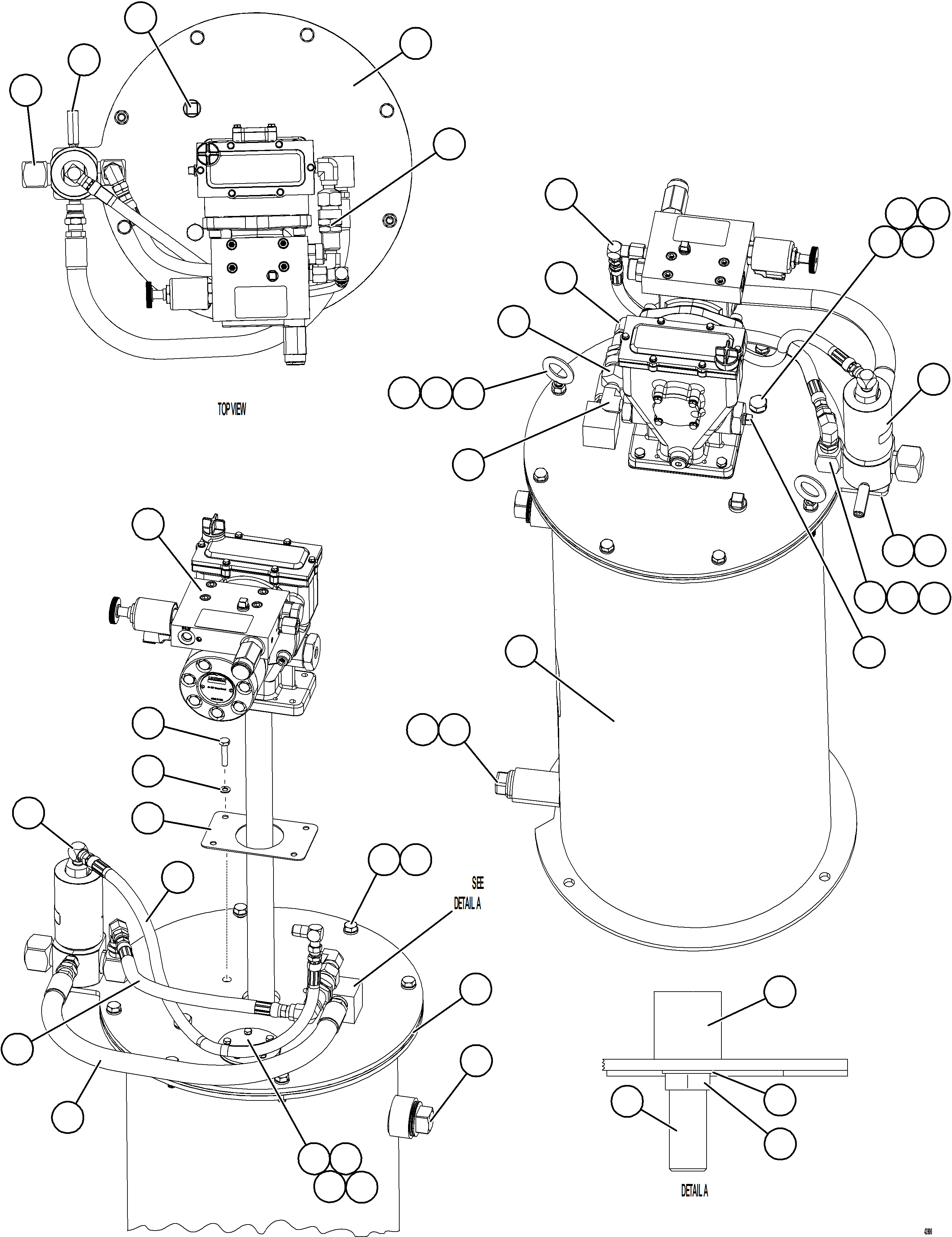Komatsu parts book diagram for AFE69-Q 730E-8 S/N A40064, A40067  ASSMANG: LUBE PUMP/CONTAINER ASSEMBLY    58F-98-40250