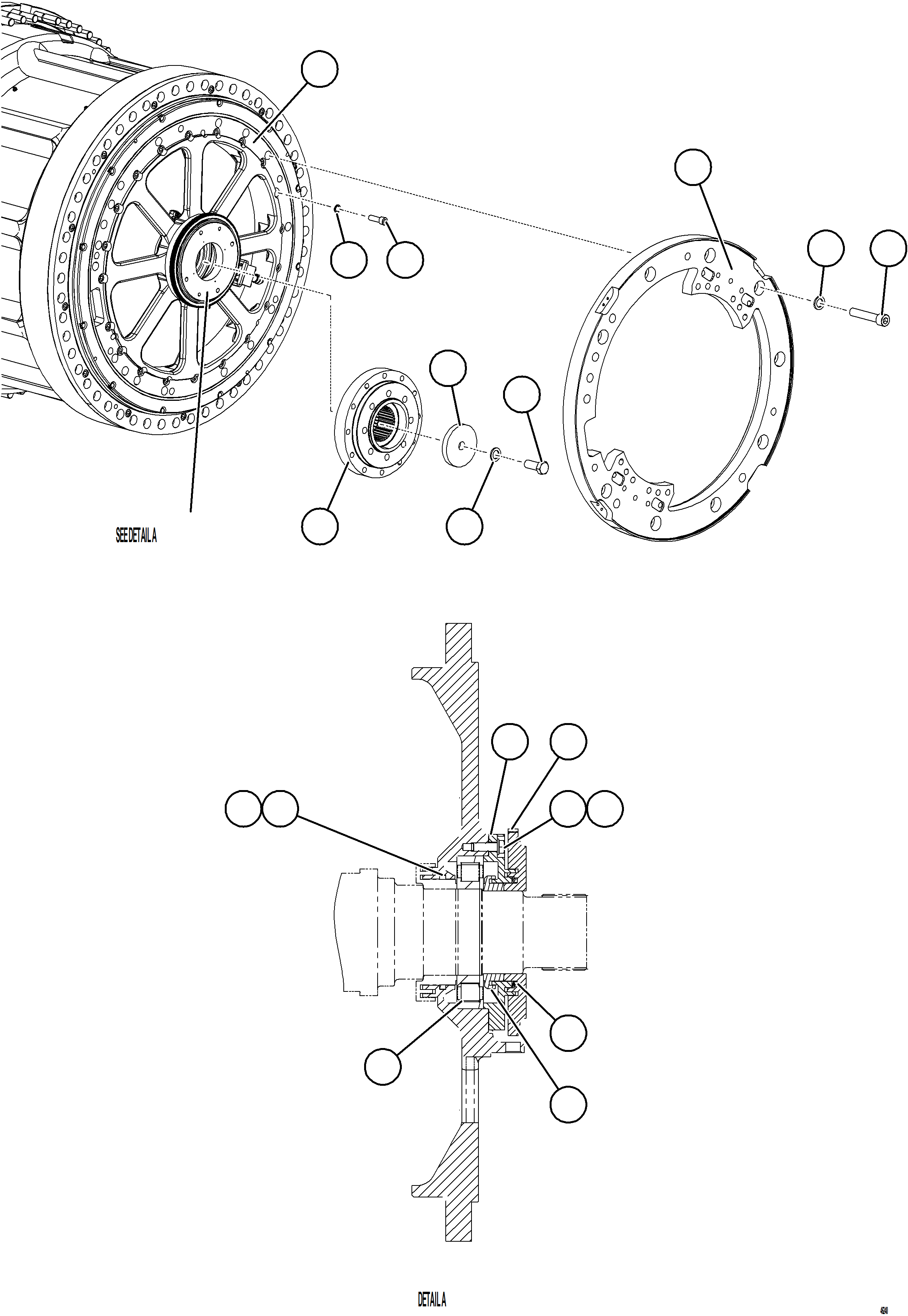 Komatsu parts book diagram for AFE69-Q 730E-8 S/N A40064, A40067  ASSMANG: WHEEL MOTOR    58D-22-50000    3/8