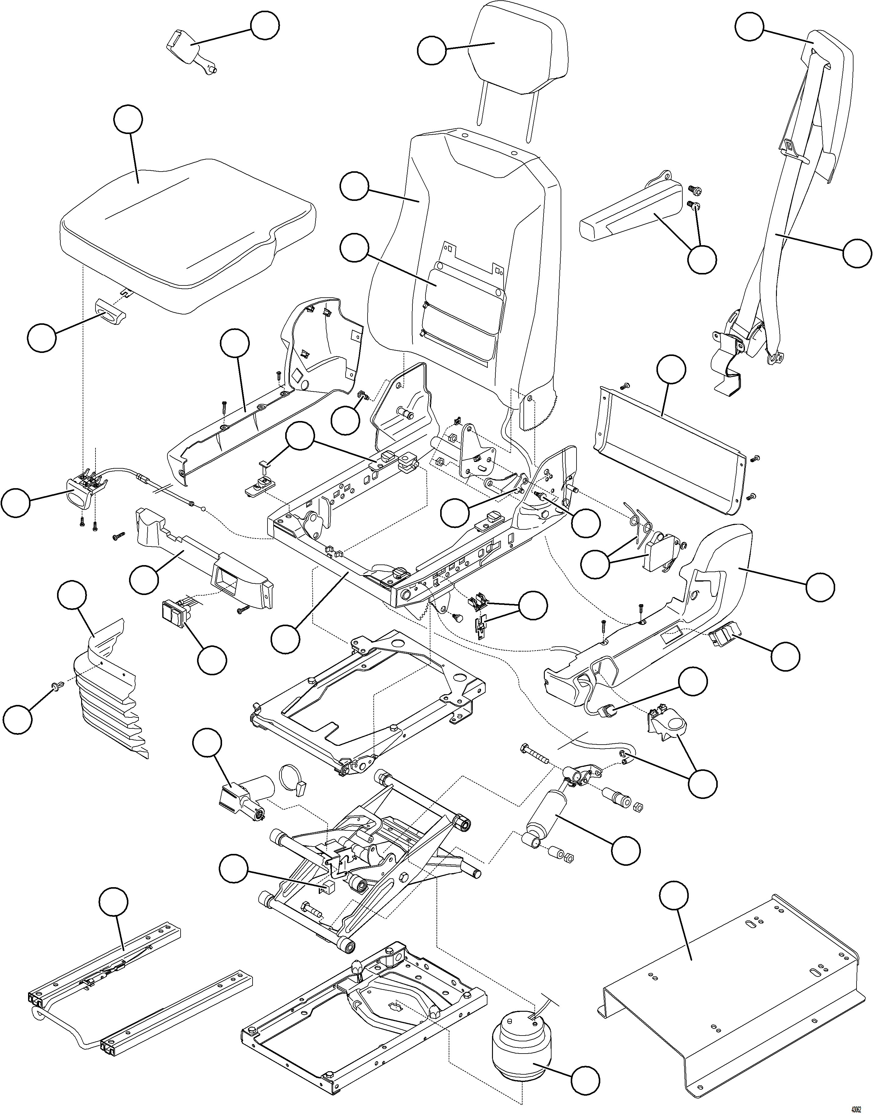 Komatsu parts book diagram for AFE73-T 980E-4 S/N A40160 - A40162  BUENAVISTA: OPERATOR SEAT    58E-57-10011