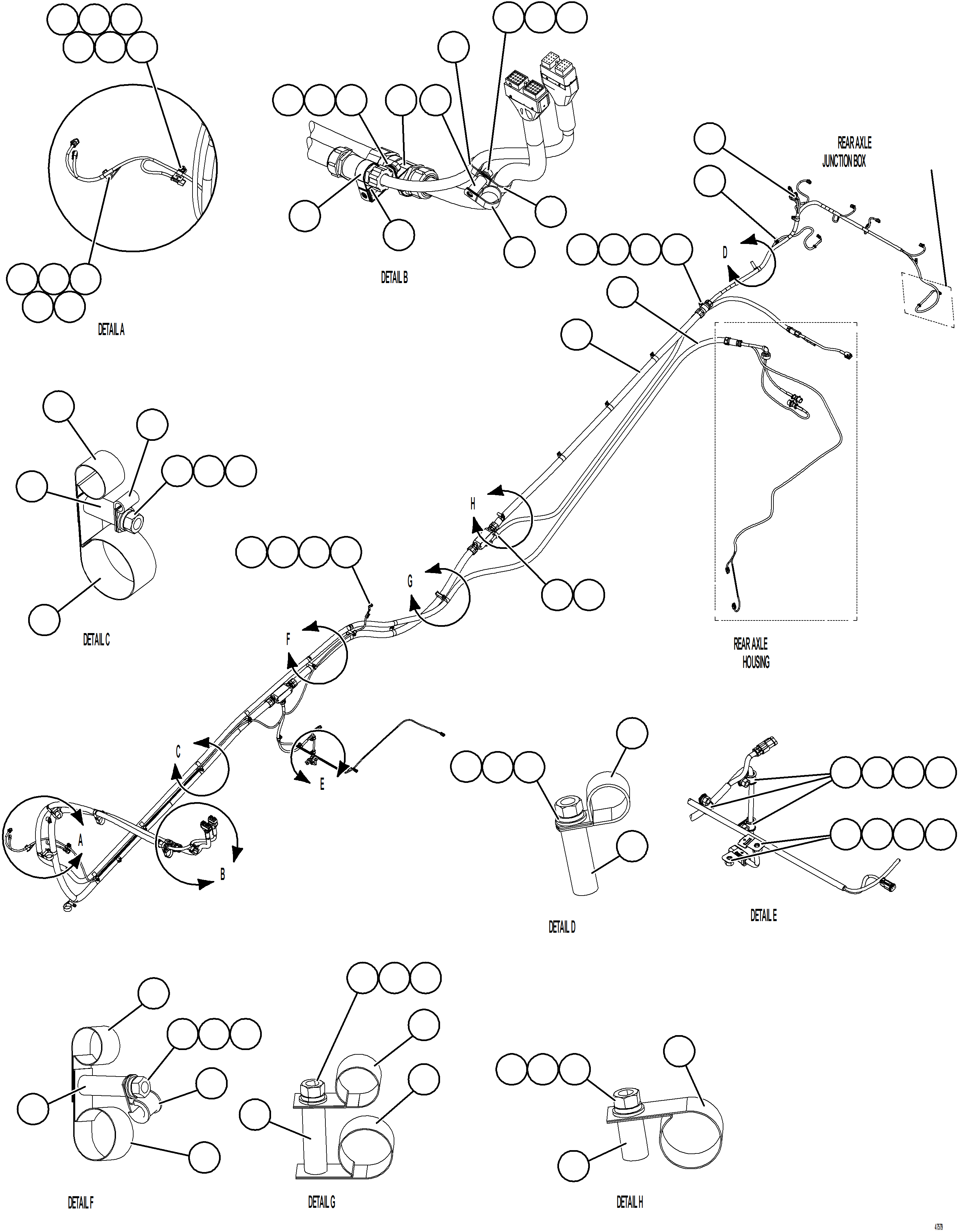 Komatsu parts book diagram for AFE73-T 980E-4 S/N A40160 - A40162  BUENAVISTA: RIGHT REAR FRAME RAIL HARNESS