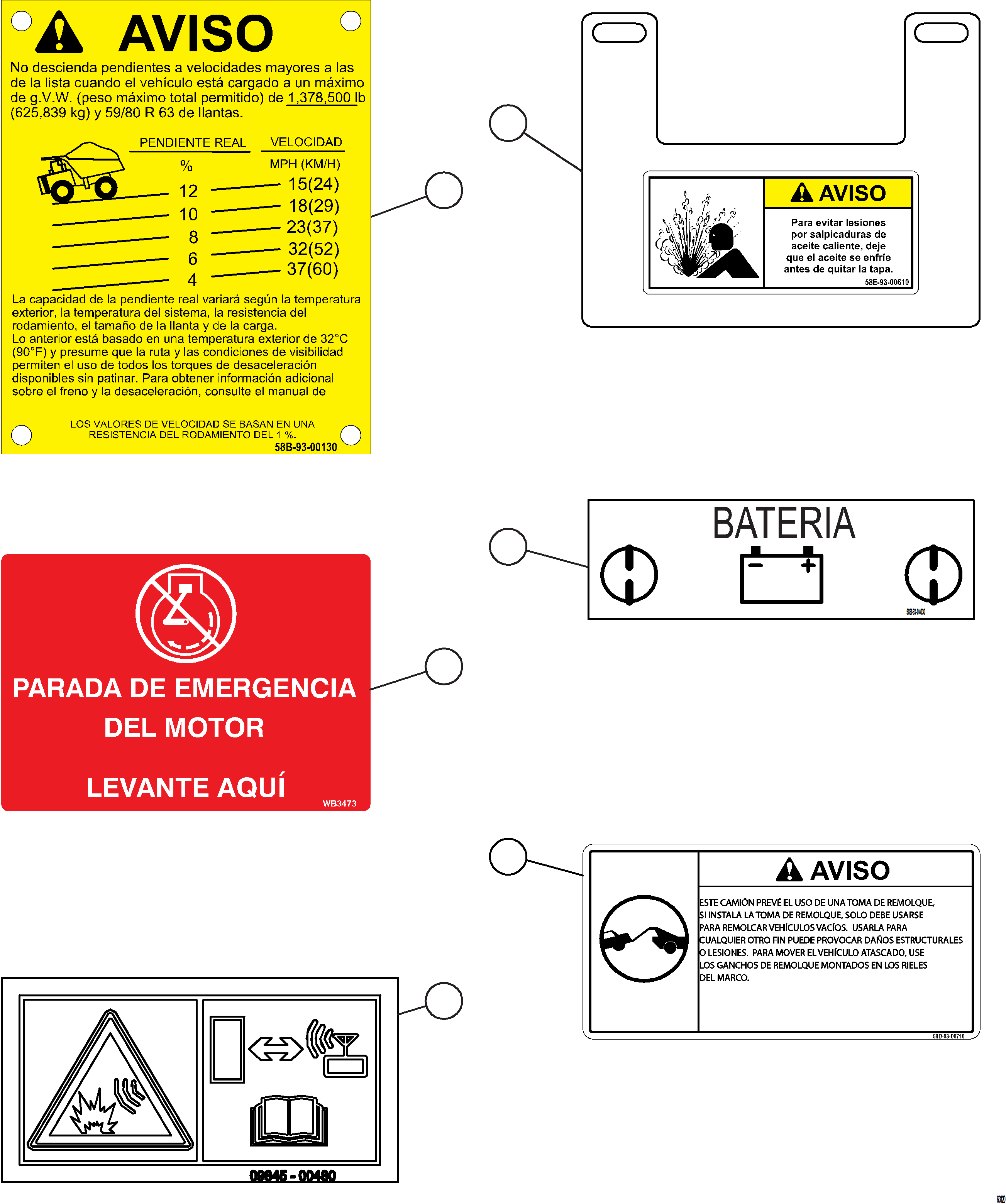 Komatsu parts book diagram for AFE73-V 980E-4 S/N A40166 - A40172  BUENAVISTA: DECALS & WARNINGS (SPANISH)    4/6