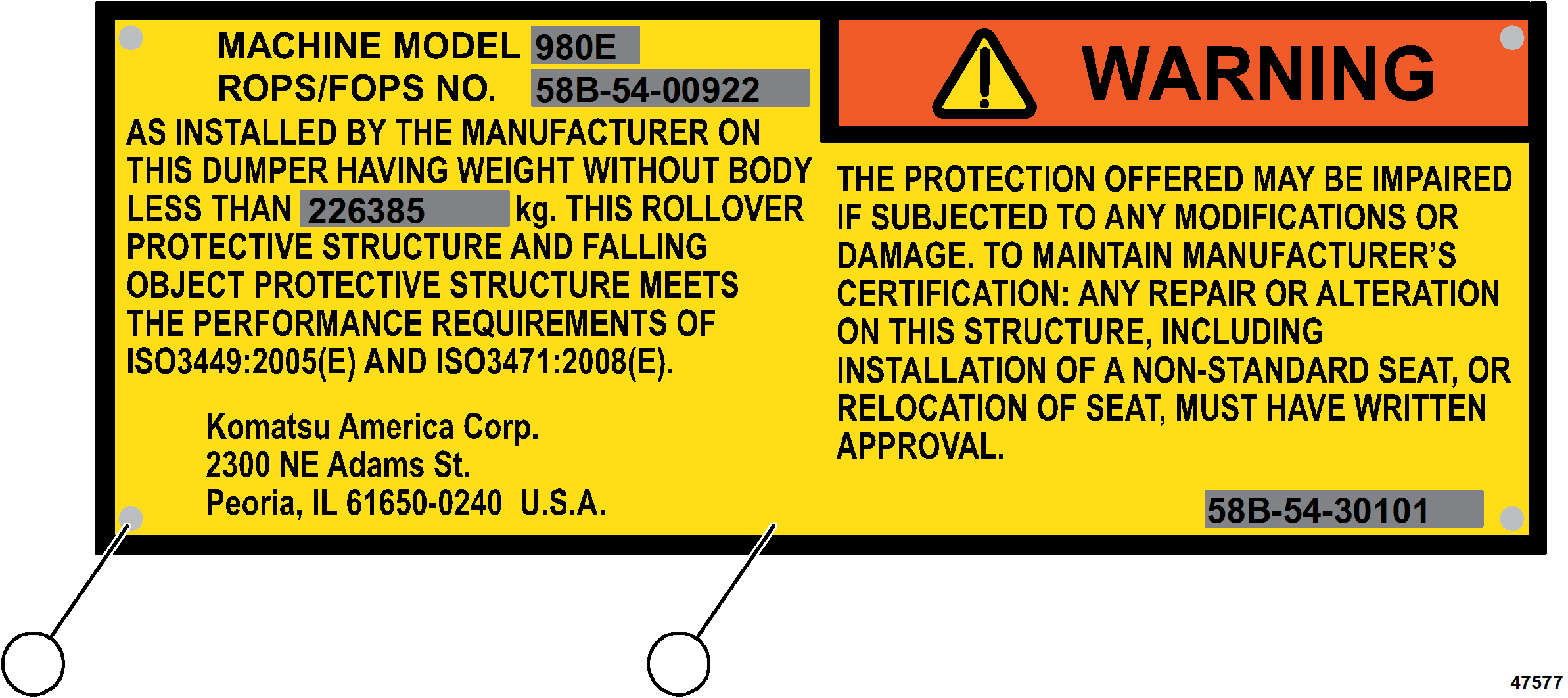 Dump Trucks Komatsu / AFE NEW / AFE73-X 980E-4 S/N A40178 - A40180  BUENAVISTA(afe73-x) / DECALS & WARNINGS(012 : 47577)