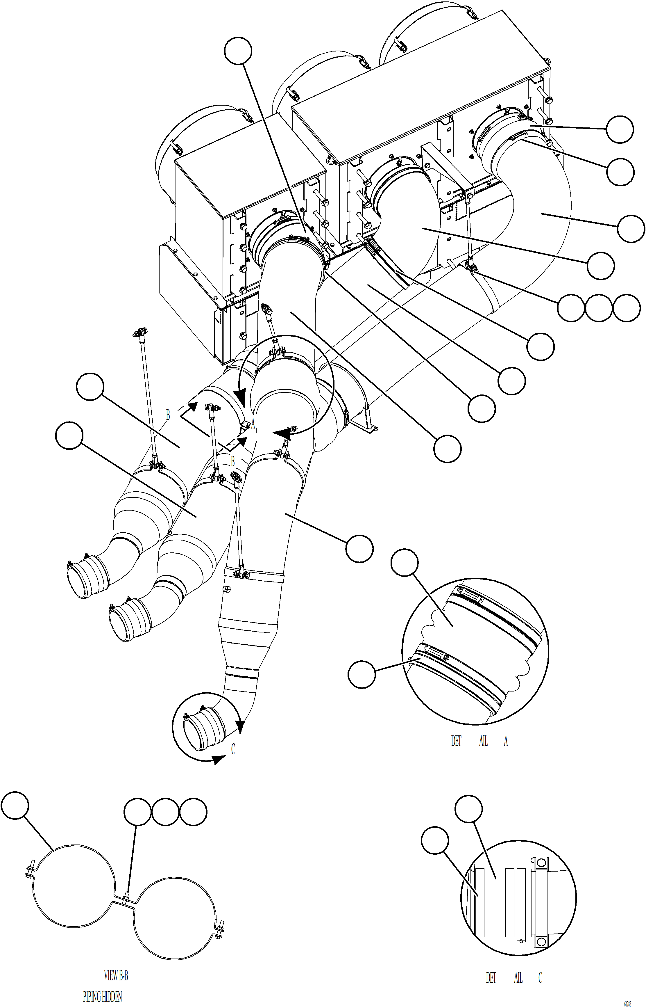 Dump Trucks Komatsu / AFE NEW / AFE75-AE 980E-5 S/N A50102 - A50103, A50107  CERRO VERDE(afe75-ae) / AIR CLEANER PIPING AND INSTALLATION - RH    1/3(014 : 64783)