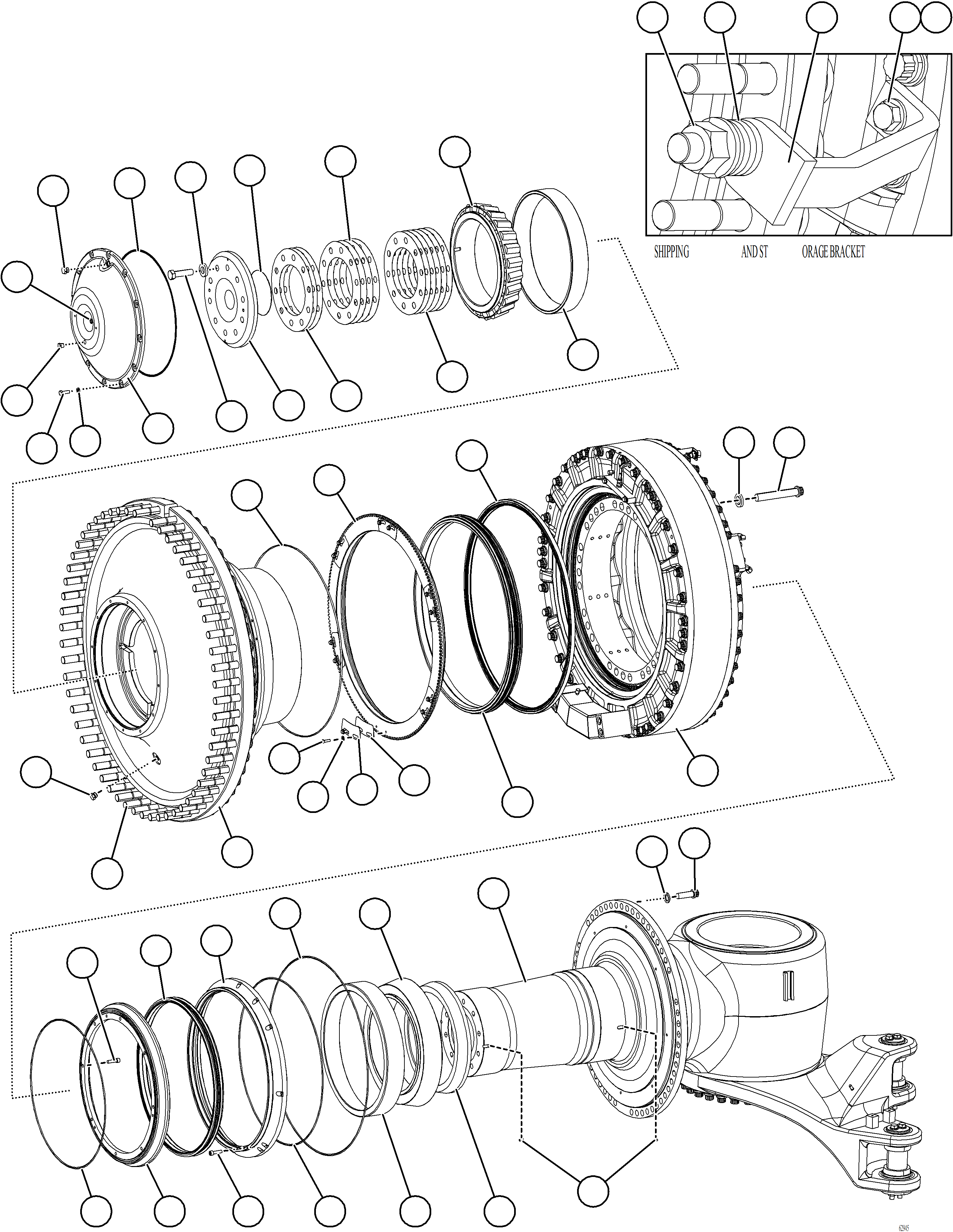 Dump Trucks Komatsu / AFE NEW / AFE75-AE 980E-5 S/N A50102 - A50103, A50107  CERRO VERDE(afe75-ae) / SPINDLE, HUB AND BRAKE ASSEMBLY    1/3(834 : 62945)