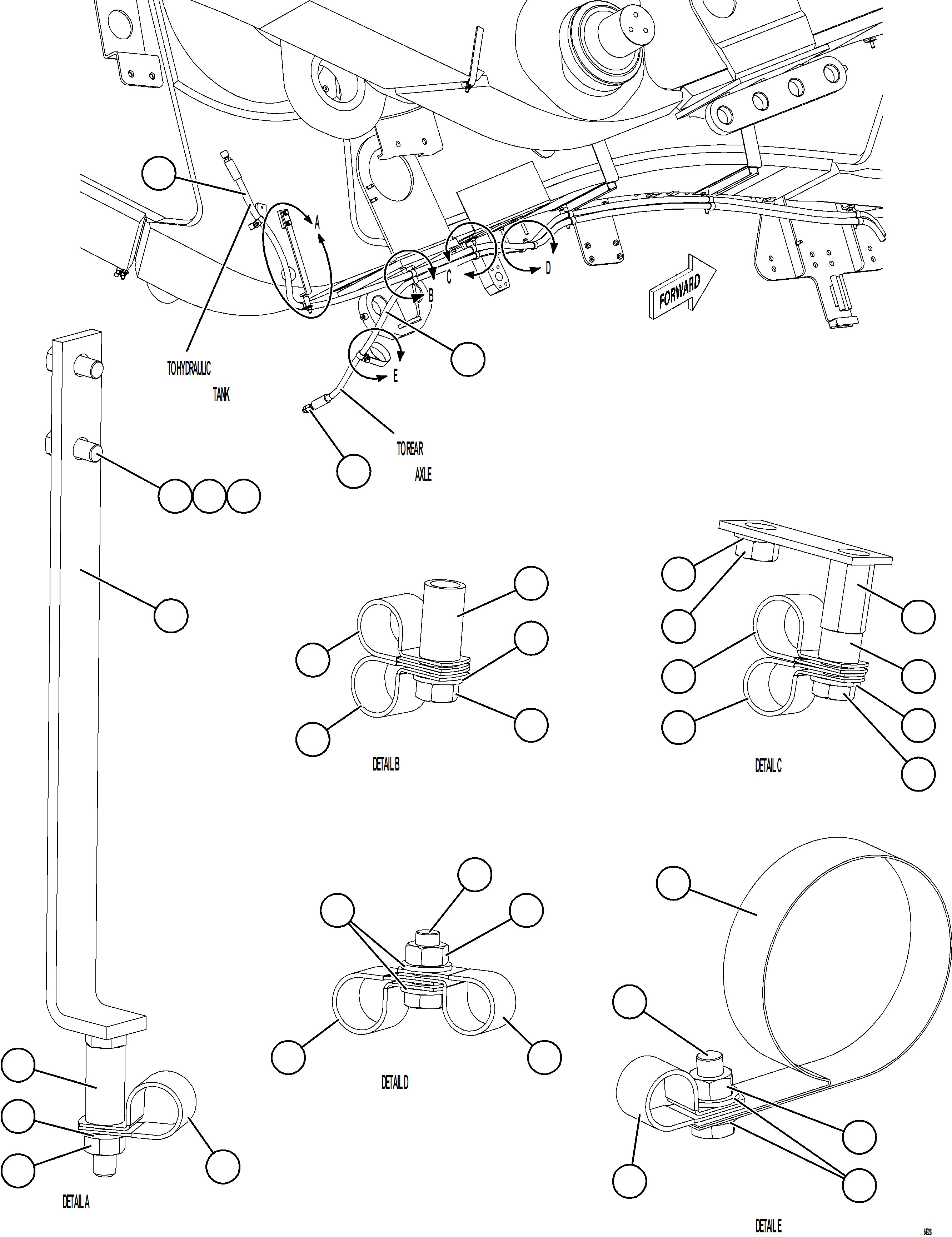 Dump Trucks Komatsu / AFE NEW / AFE75-AL 980E-5 S/N A50141  ESPERANZA SUR(afe75-al) / AUTOMATIC LUBRICATION SYSTEM PIPING - FRONT    4/4(W-008 : 64928)