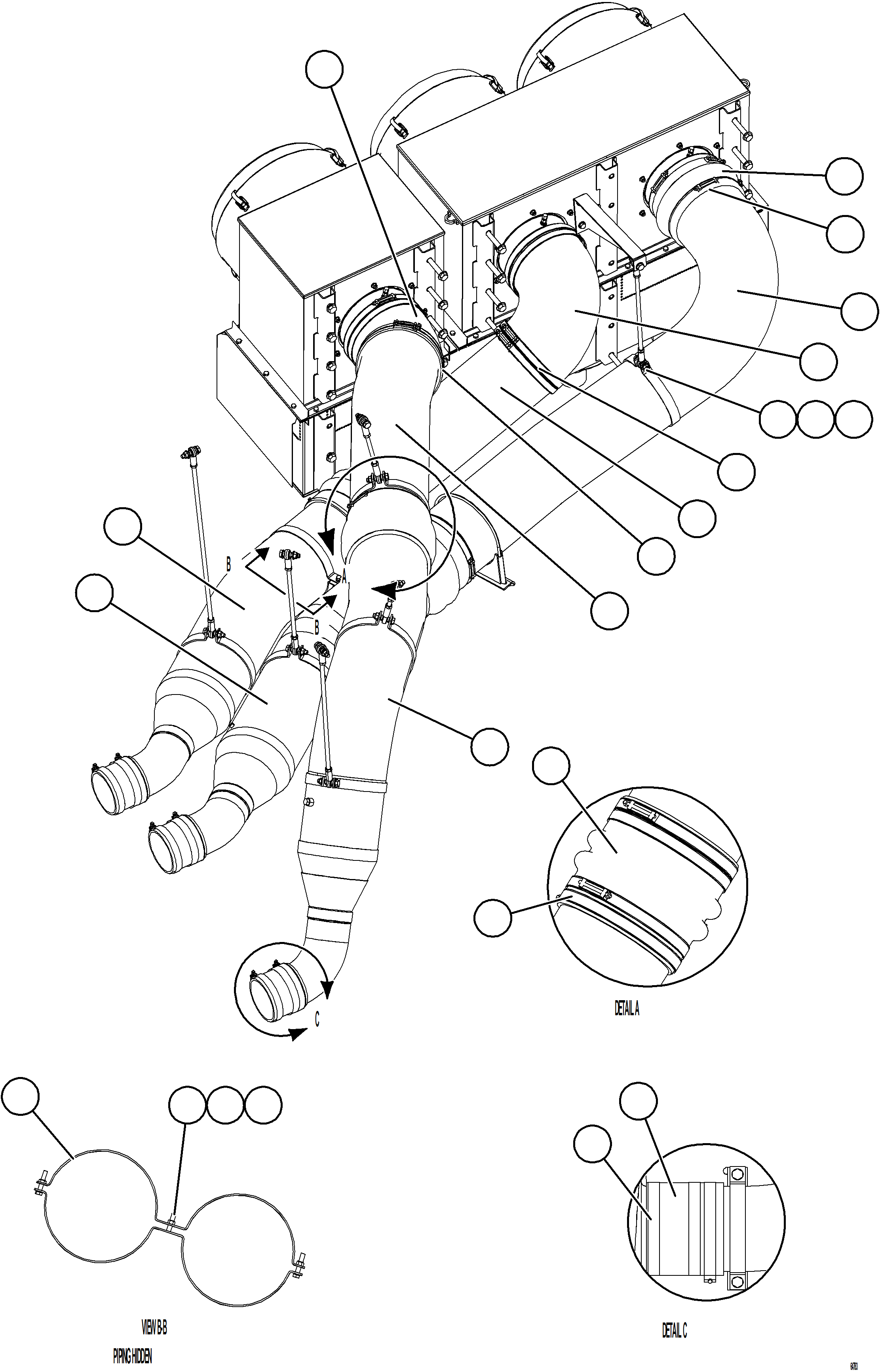 Komatsu parts book diagram for AFE75-AM 980E-5 S/N A50142 - A50143  SPENCE: AIR CLEANER PIPING AND INSTALLATION - RH    1/3