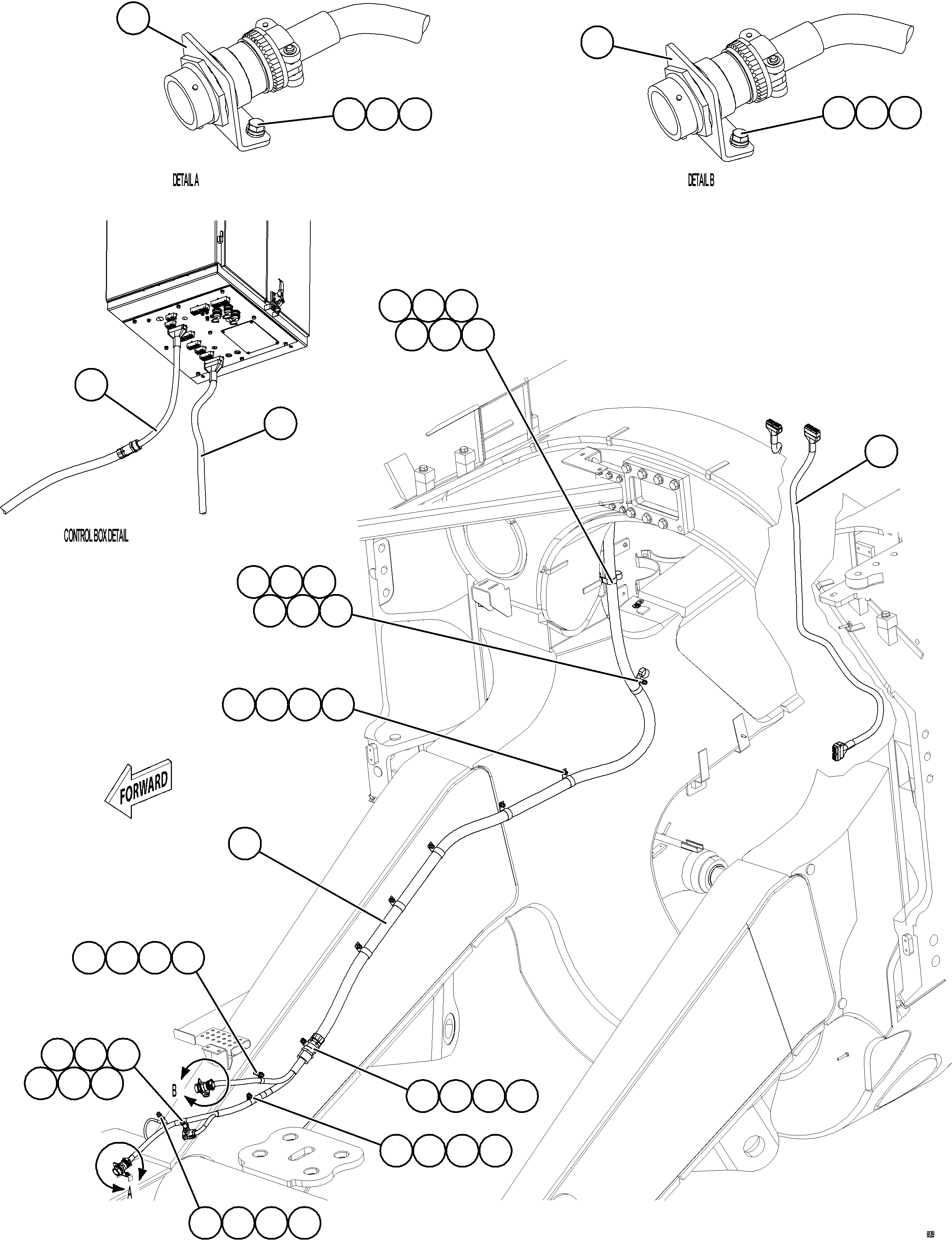 Komatsu parts book diagram for AFE75-AM 980E-5 S/N A50142 - A50143  SPENCE: RIGHT FRONT FRAME RAIL HARNESS