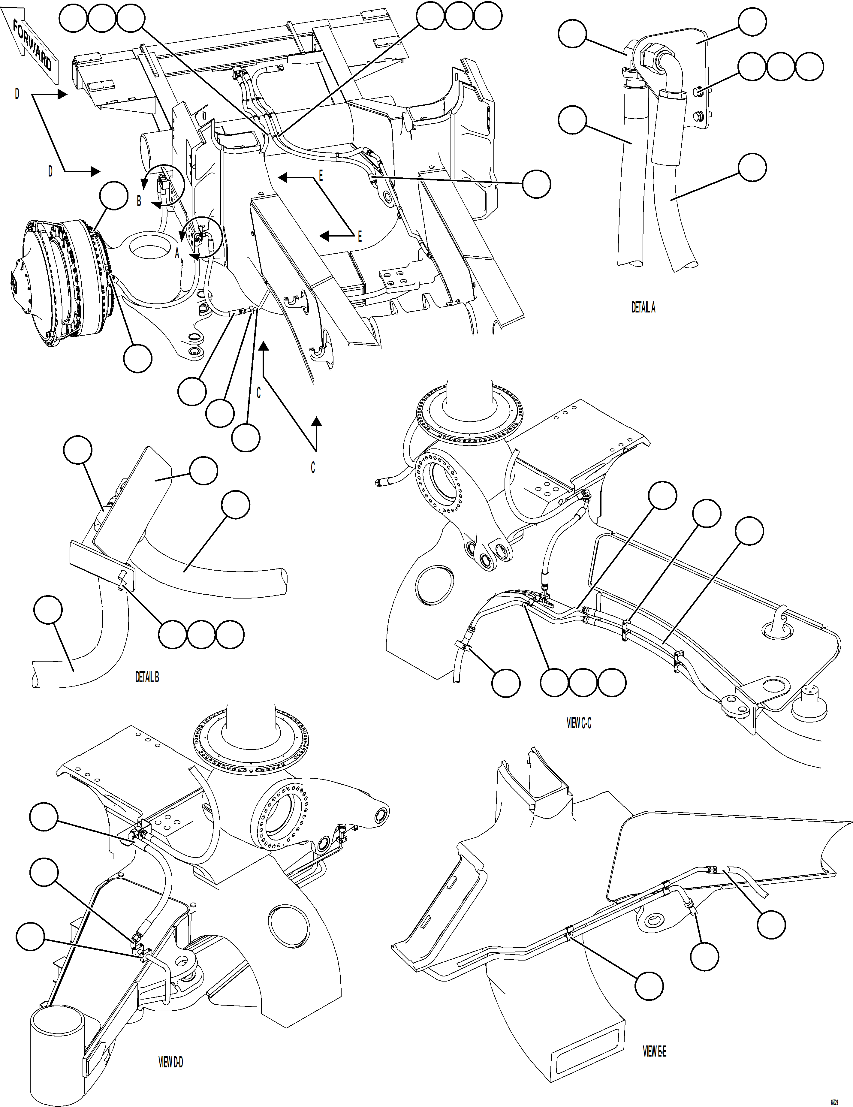 Komatsu parts book diagram for AFE75-AM 980E-5 S/N A50142 - A50143  SPENCE: BRAKE COOLING PIPING - LEFT FRONT