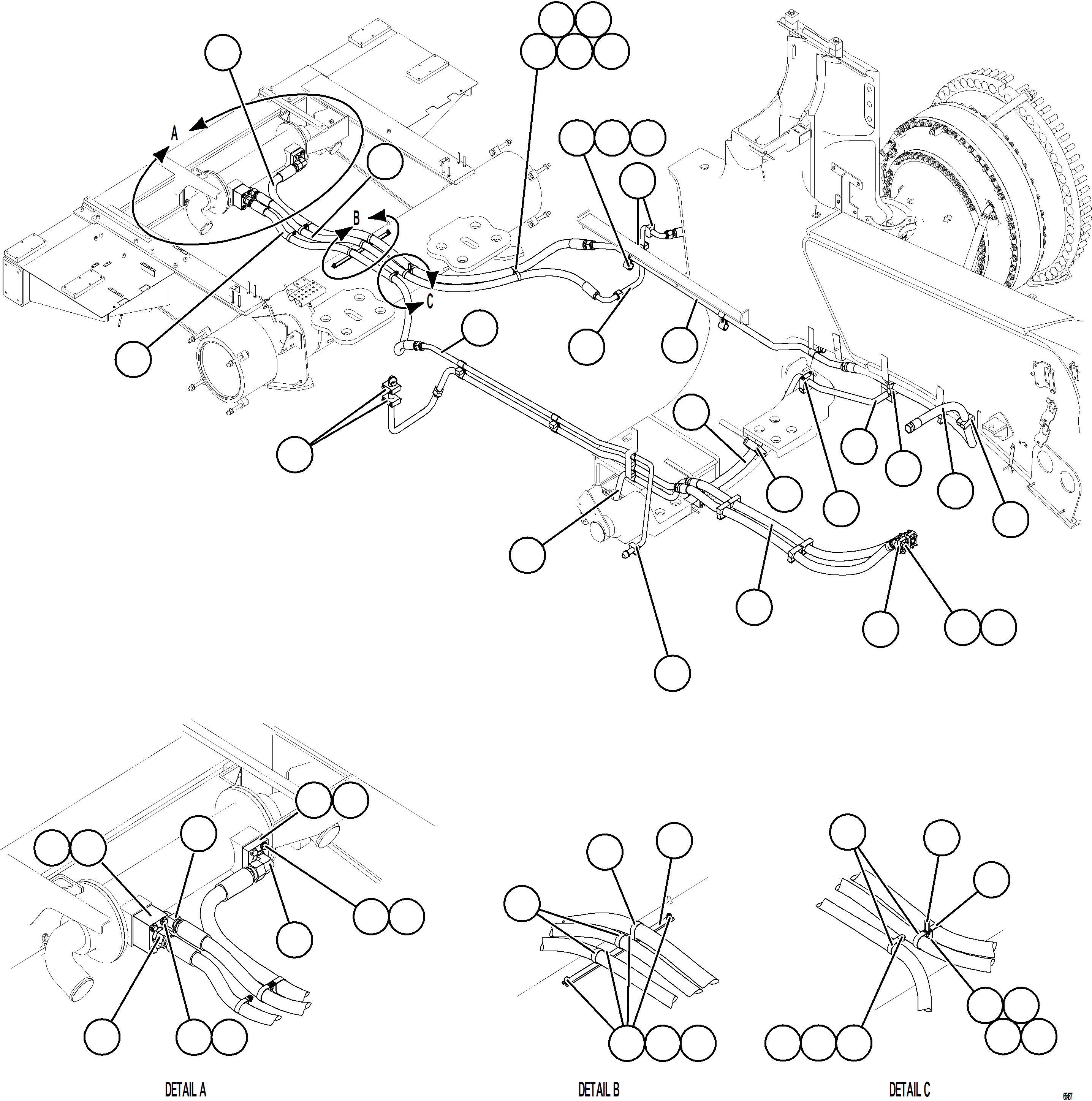 Komatsu parts book diagram for AFE75-AM 980E-5 S/N A50142 - A50143  SPENCE: BRAKE COOLING PIPING - RIGHT FRONT    1/2