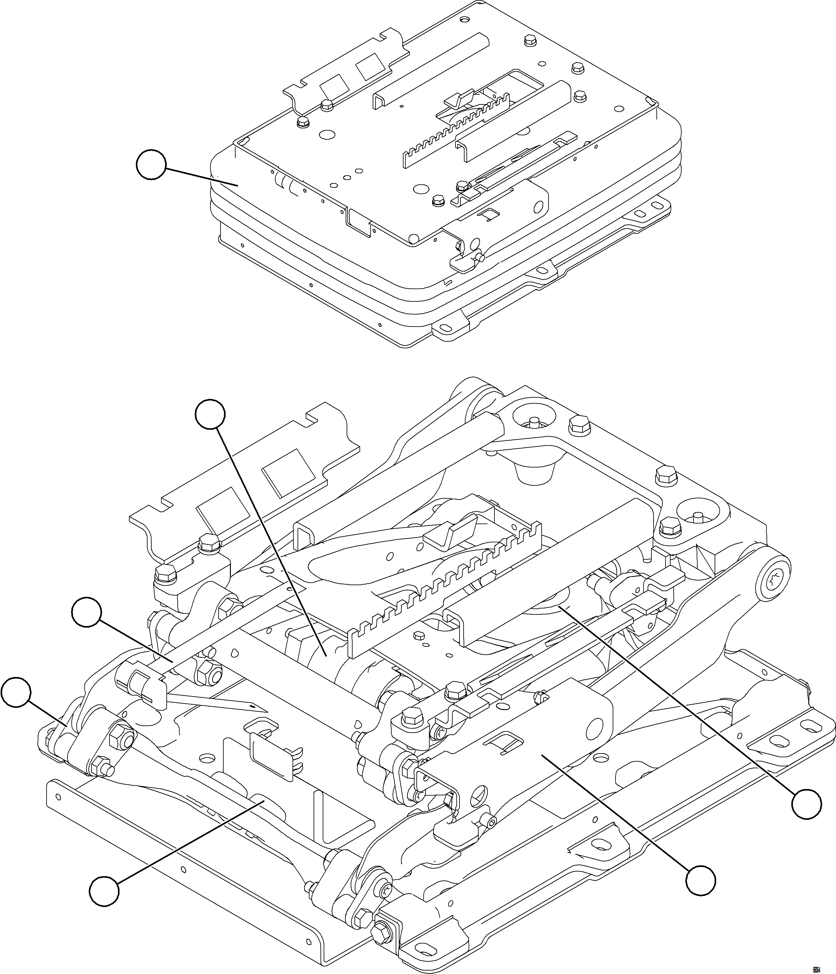 Komatsu parts book diagram for AFE75-AM 980E-5 S/N A50142 - A50143  SPENCE: PASSENGER SEAT SUSPENSION ASSEMBLY    58E-98-11250