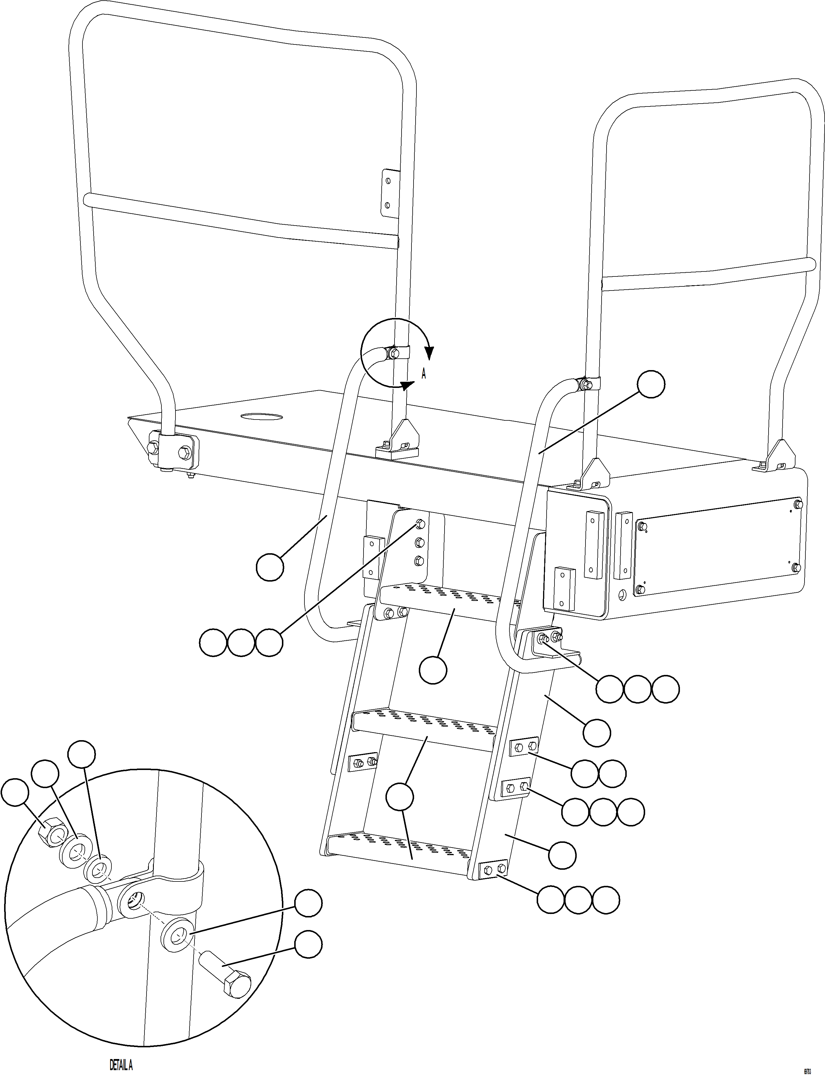 Komatsu parts book diagram for AFE75-AM 980E-5 S/N A50142 - A50143  SPENCE: RH LOWER PLATFORM STEPS & HANDRAILS
