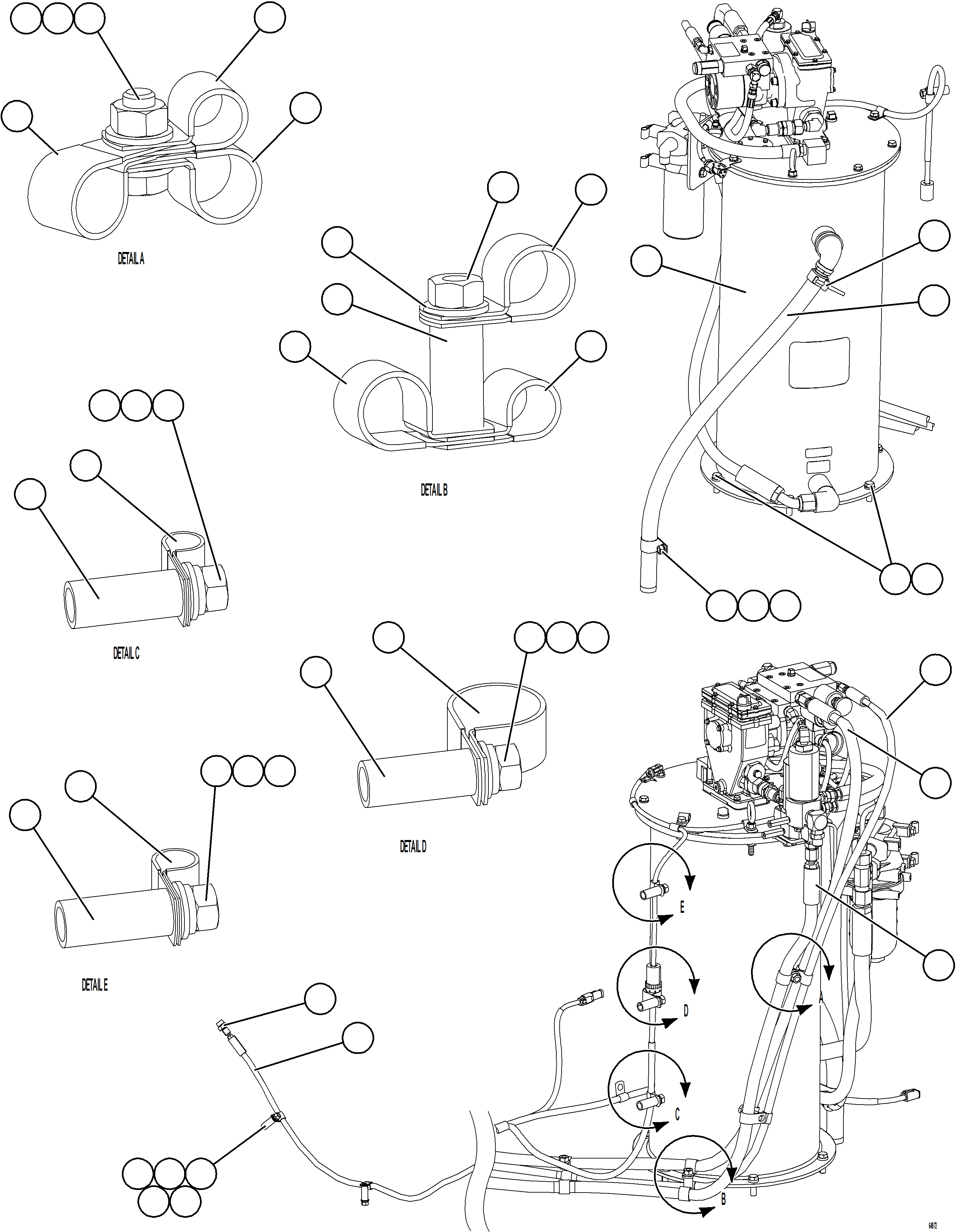 Komatsu parts book diagram for AFE75-AM 980E-5 S/N A50142 - A50143  SPENCE: AUTOMATIC LUBRICATION SYSTEM PIPING - FRONT    1/4