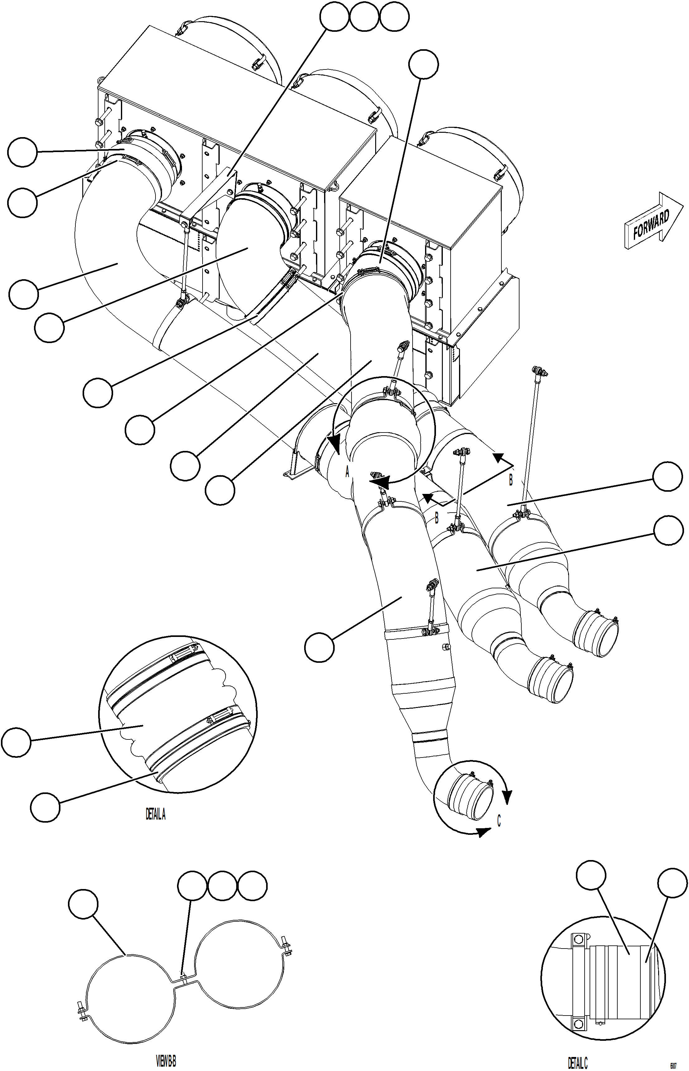 Dump Trucks Komatsu / AFE75-AW 980E-5 S/N A50179  KHSA(afe75-aw) / AIR CLEANER PIPING AND INSTALLATION - LH    1/3(B-008 : 65007)