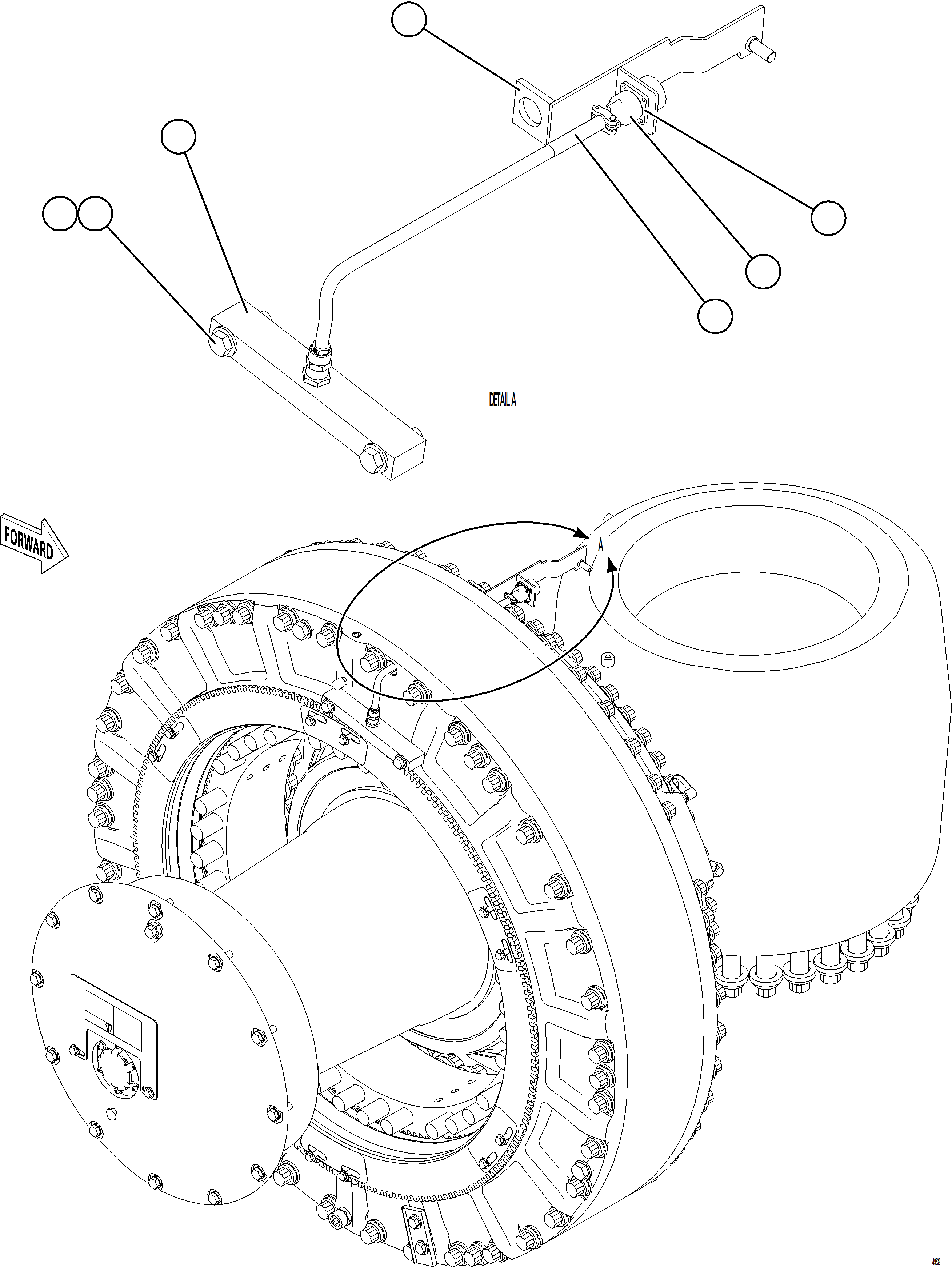 Komatsu parts book diagram for AFE75-AZ 980E-5 S/N A50184,A50189,A50197 - A50199,A50201 - A50202,A50205 - A50212,A50214 - A50220  SMS: FRONT WHEEL SPEED SENSOR INSTALLATION
