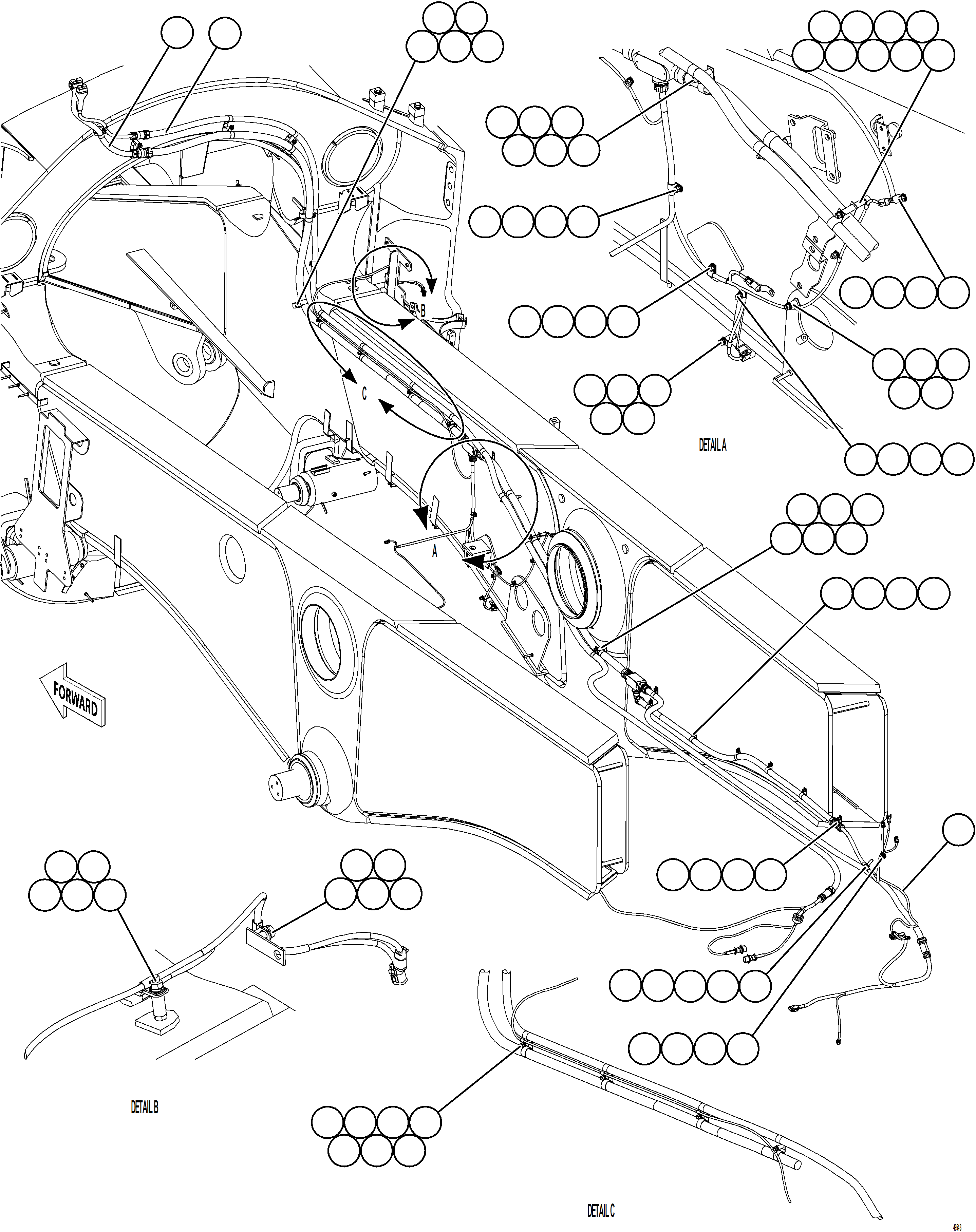 Komatsu parts book diagram for AFE75-AZ 980E-5 S/N A50184,A50189,A50197 - A50199,A50201 - A50202,A50205 - A50212,A50214 - A50220  SMS: RIGHT REAR FRAME RAIL HARNESS