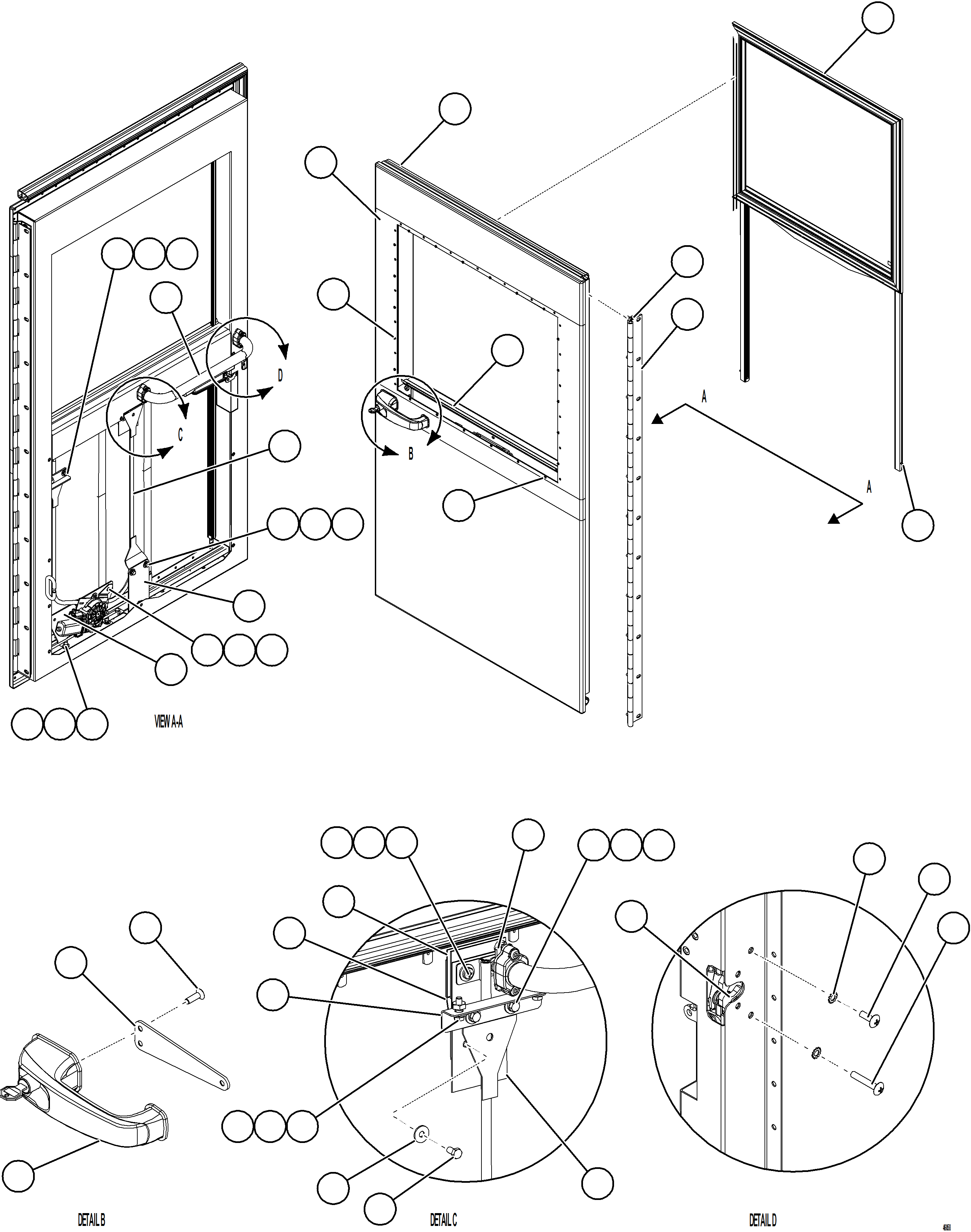 Komatsu parts book diagram for AFE75-AZ 980E-5 S/N A50184,A50189,A50197 - A50199,A50201 - A50202,A50205 - A50212,A50214 - A50220  SMS: DOOR ASSEMBLY - LH    1/2