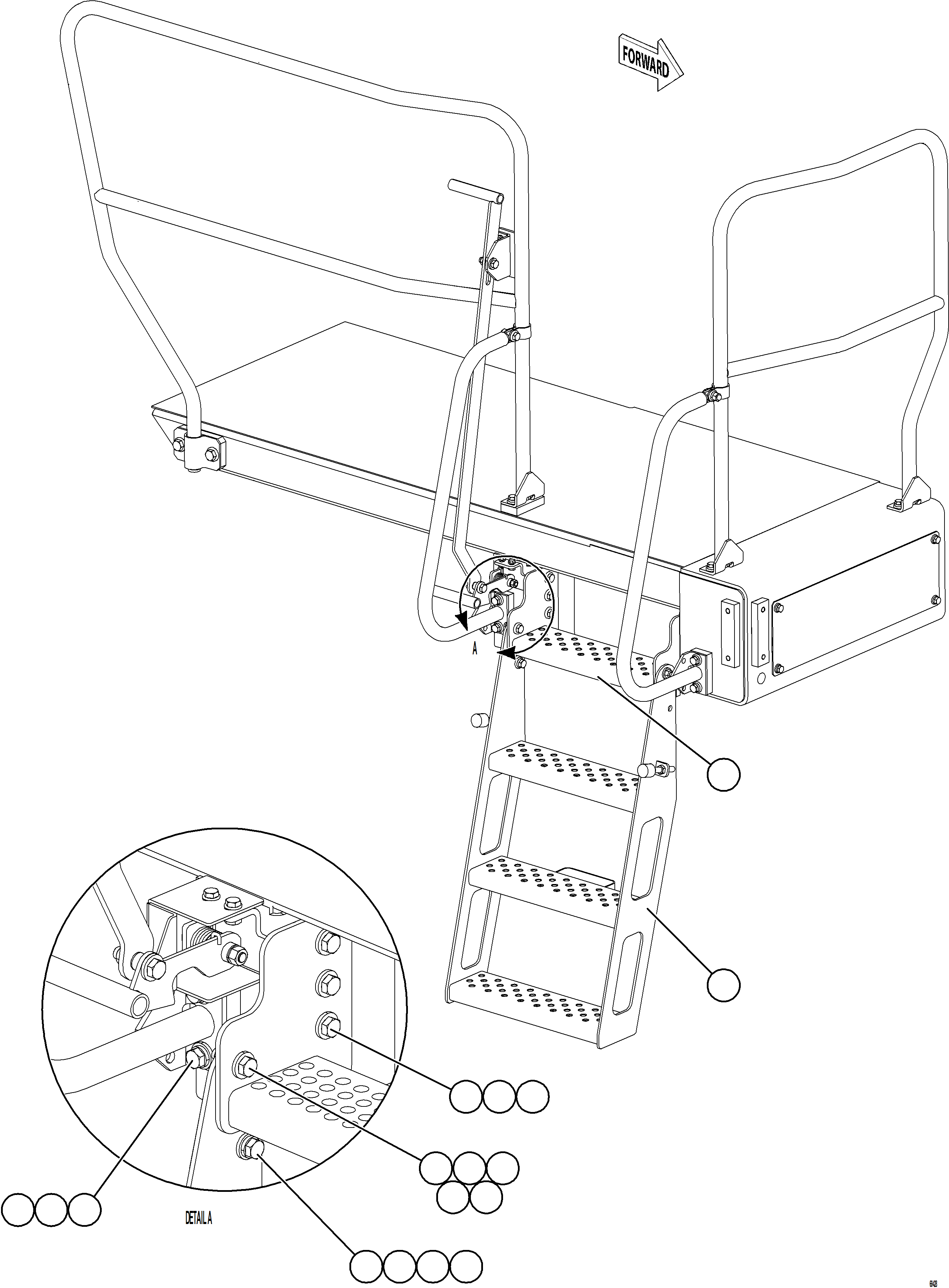 Komatsu parts book diagram for AFE75-AZ 980E-5 S/N A50184,A50189,A50197 - A50199,A50201 - A50202,A50205 - A50212,A50214 - A50220  SMS: RH DROPDOWN LADDER INSTALLATION