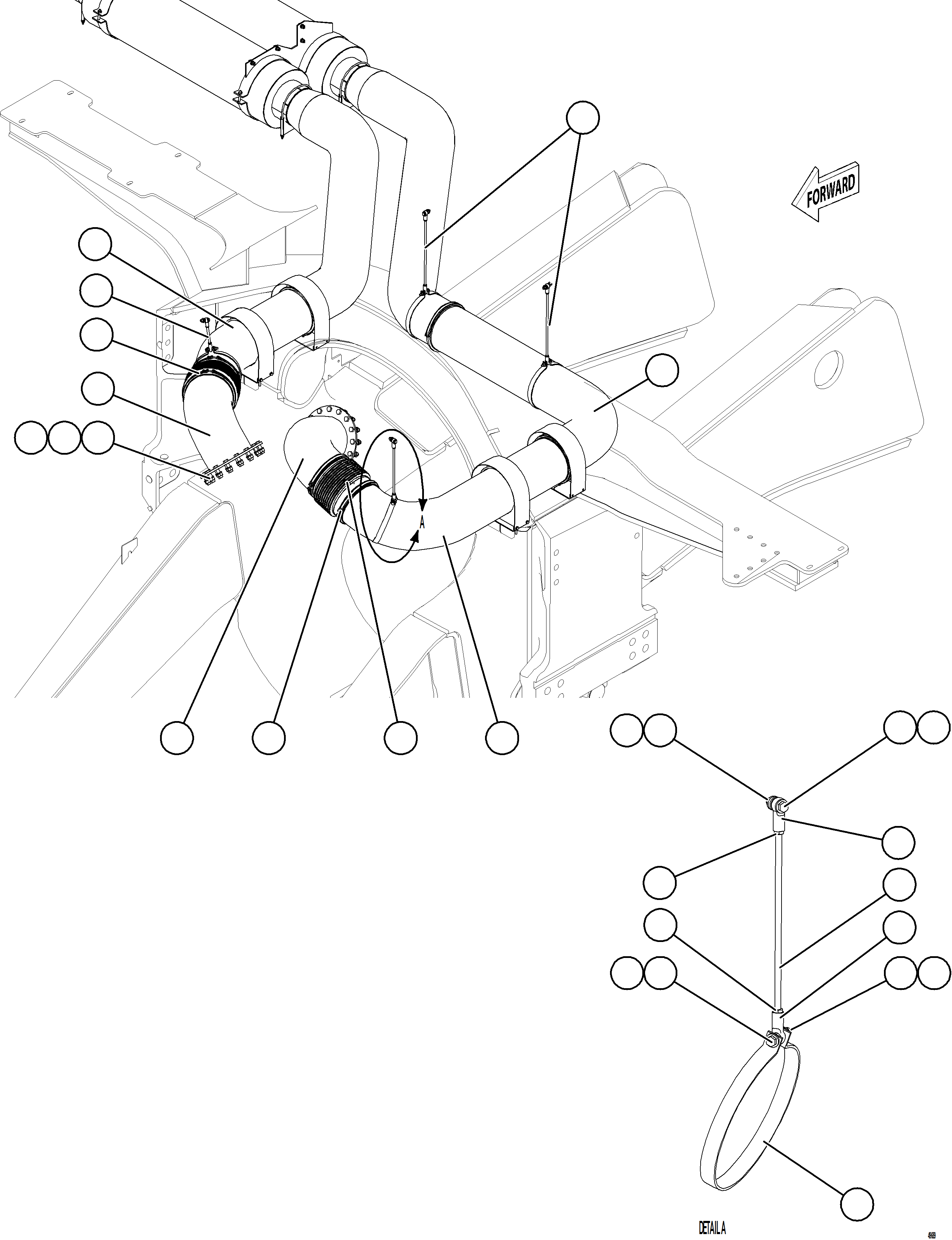 Komatsu parts book diagram for AFE75-BA 980E-5 S/N A50186 - A50187,A50192 - A50194  KMEX: EXHAUST PIPING - FRONT