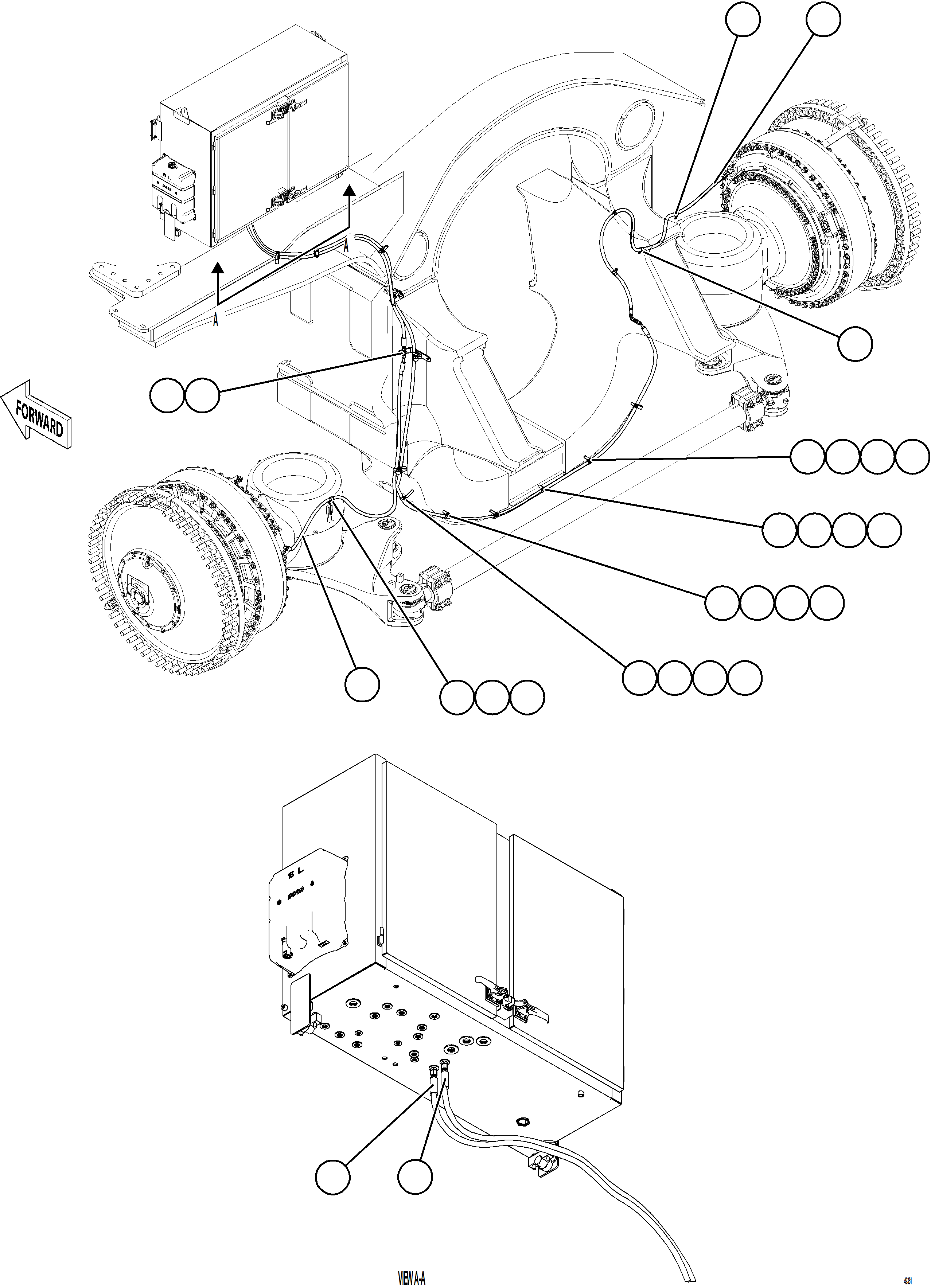 Komatsu parts book diagram for AFE75-BA 980E-5 S/N A50186 - A50187,A50192 - A50194  KMEX: FRONT BRAKE APPLY PIPING    1/2