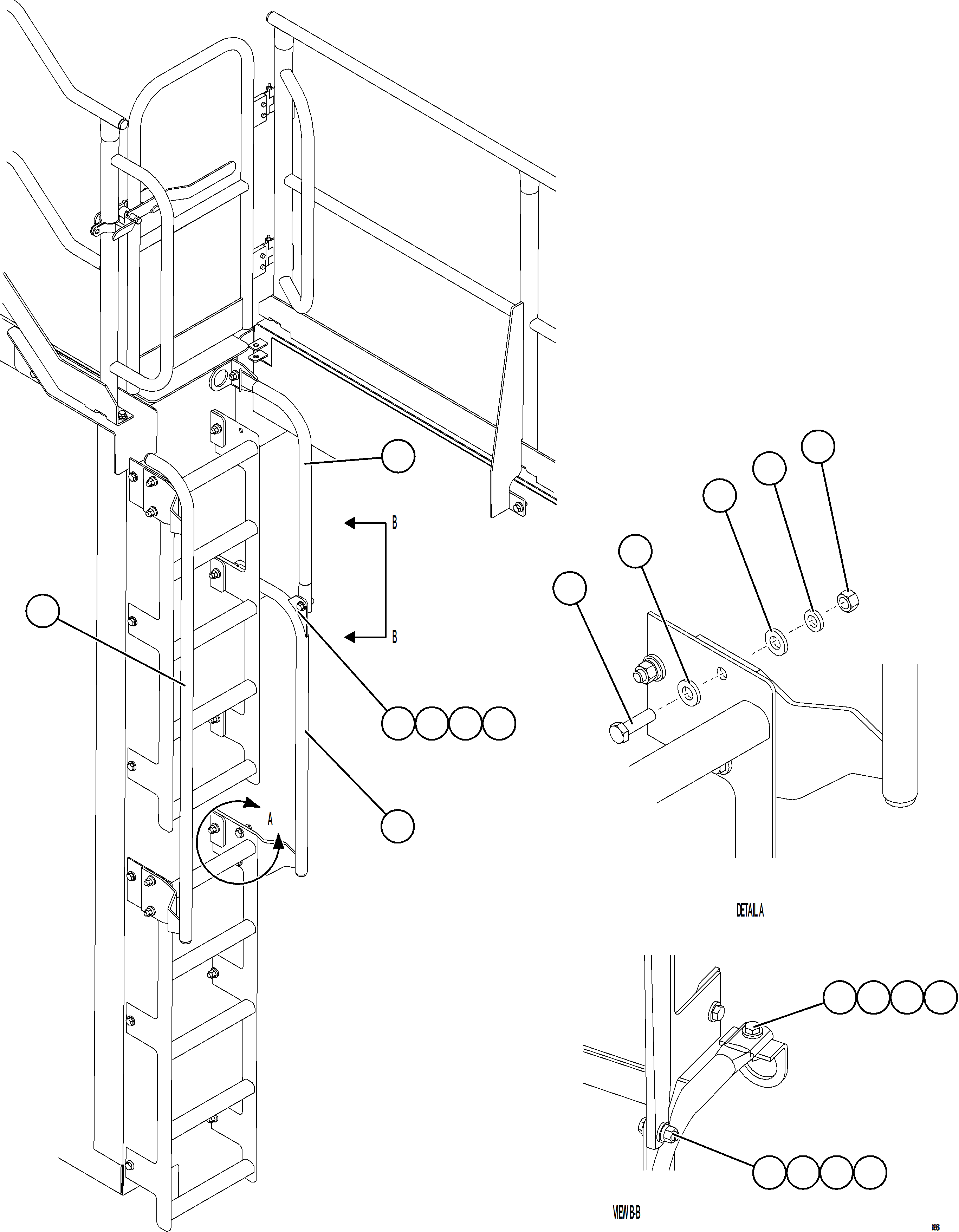 Komatsu parts book diagram for AFE75-BA 980E-5 S/N A50186 - A50187,A50192 - A50194  KMEX: LH EMERGENCY LADDER HANDRAILS