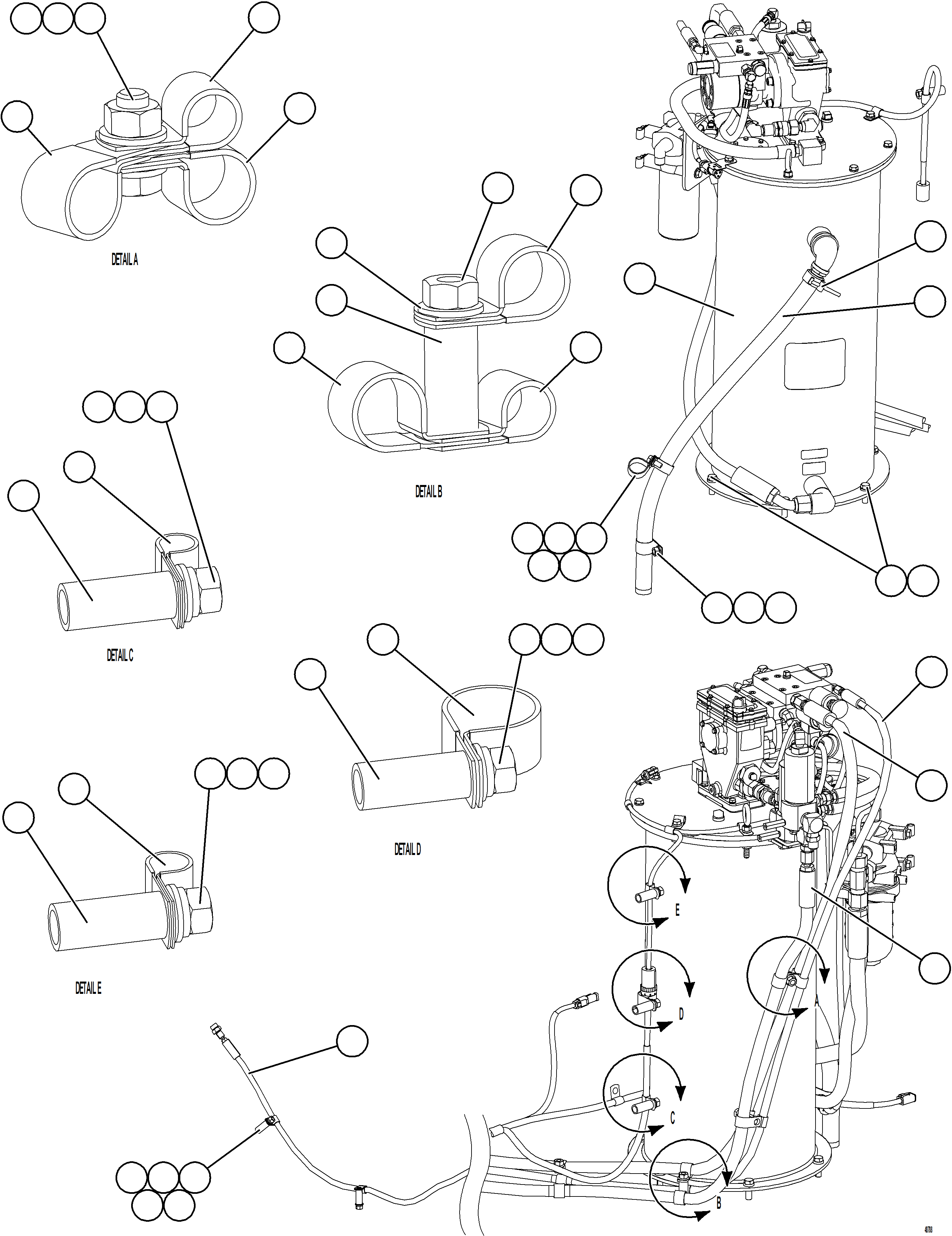 Komatsu parts book diagram for AFE75-BA 980E-5 S/N A50186 - A50187,A50192 - A50194  KMEX: AUTOMATIC LUBRICATION SYSTEM PIPING - FRONT    1/4