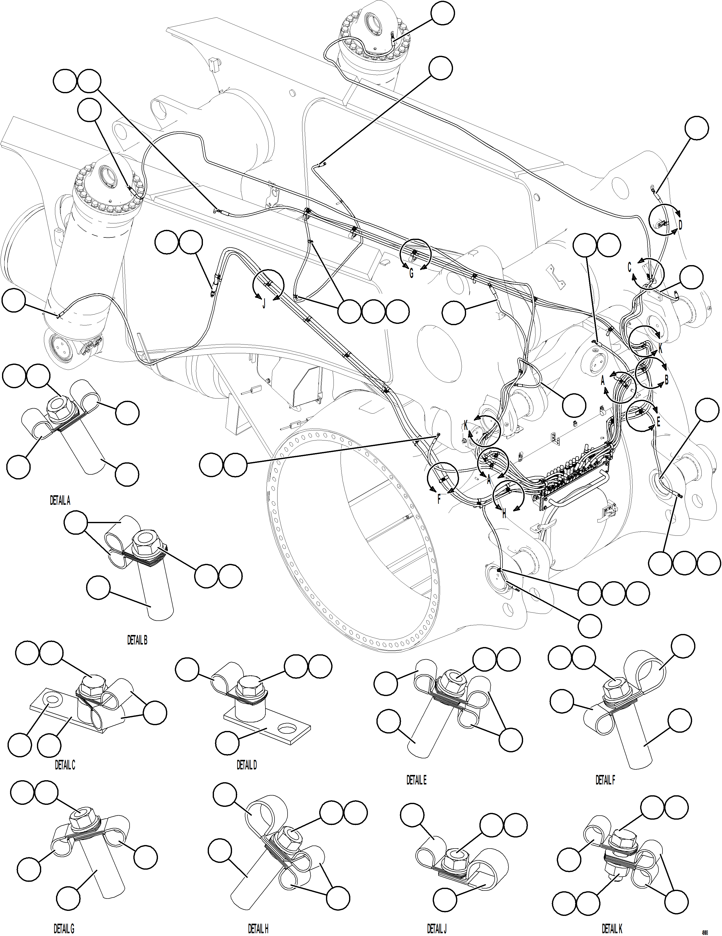 Komatsu parts book diagram for AFE75-BA 980E-5 S/N A50186 - A50187,A50192 - A50194  KMEX: AUTOMATIC LUBRICATION SYSTEM PIPING - REAR    2/3