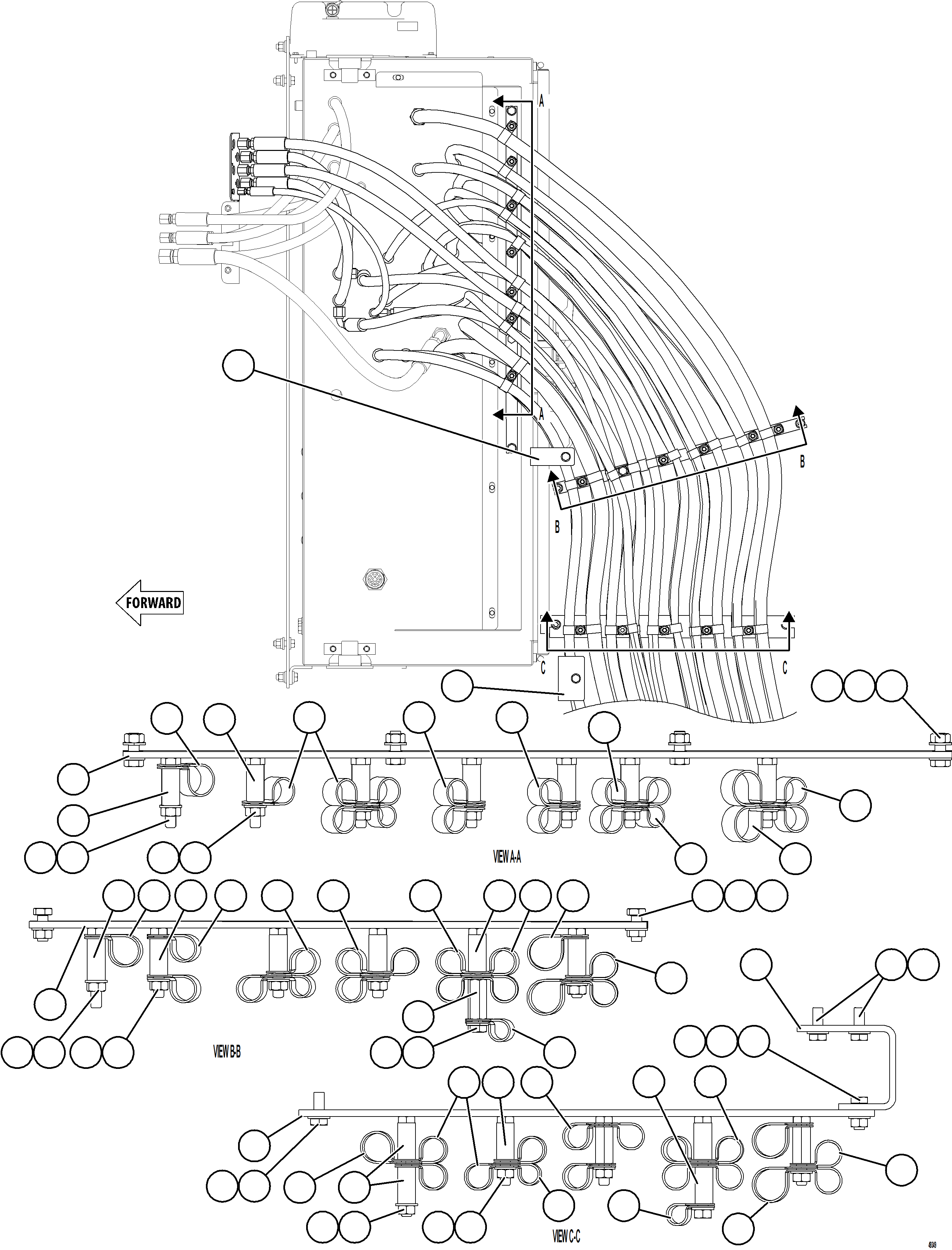 Komatsu parts book diagram for AFE75-BC 980E-5 S/N A50221  KCH: HYDRAULIC BRAKE CABINET HOSE CLAMPING    1/3