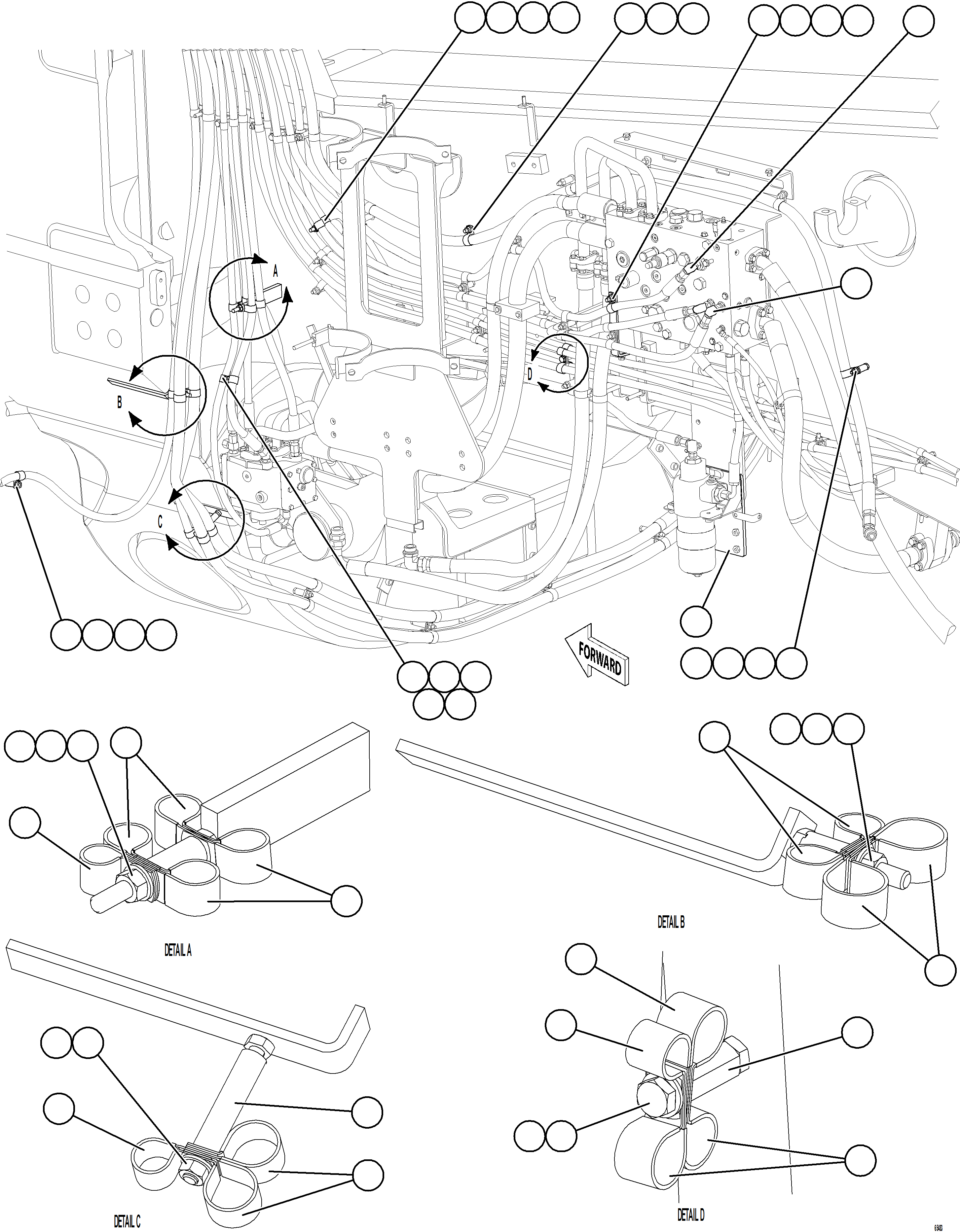 Komatsu parts book diagram for AFE75-BC 980E-5 S/N A50221  KCH: HYDRAULIC BRAKE CABINET HOSE CLAMPING    3/3
