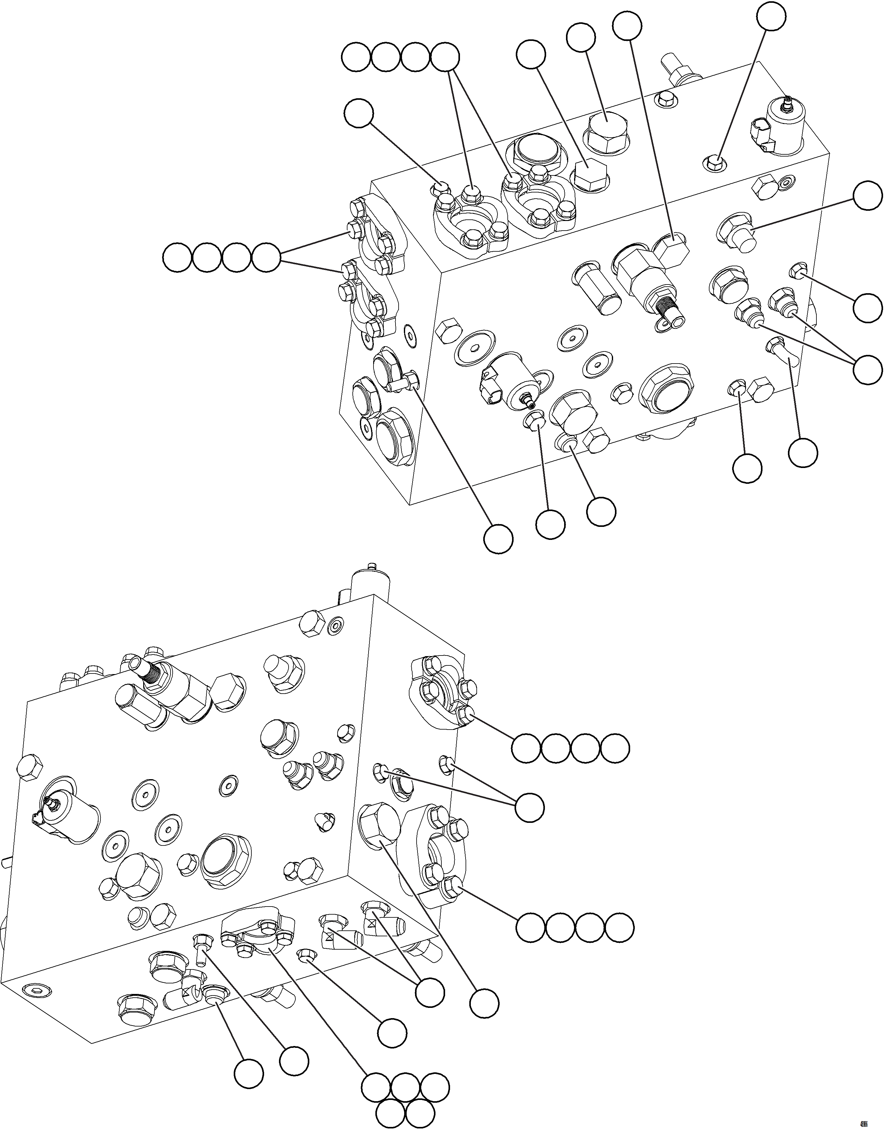Komatsu parts book diagram for AFE75-BC 980E-5 S/N A50221  KCH: STEERING BLEEDDOWN MANIFOLD PIPING    1/3