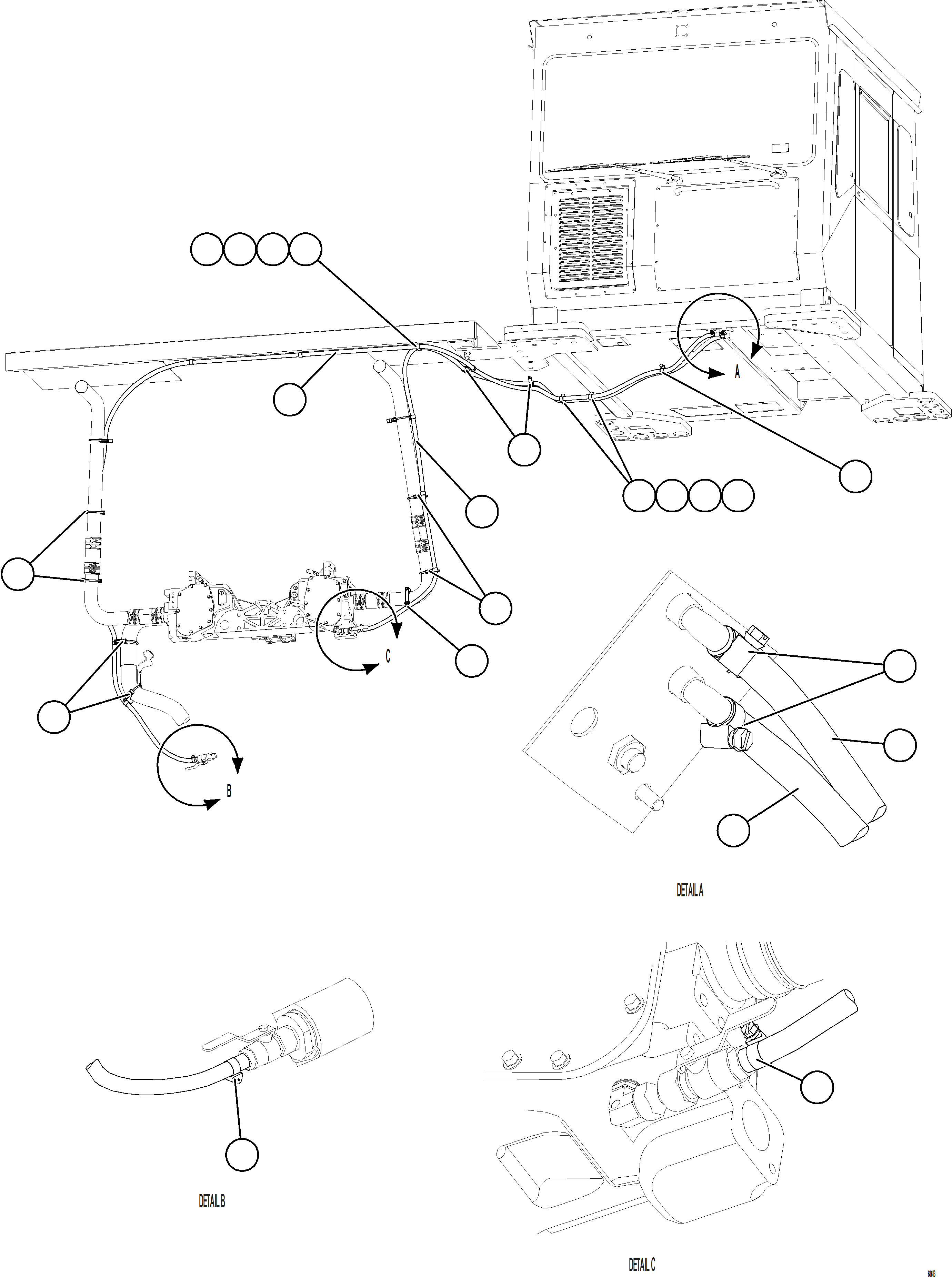 Komatsu parts book diagram for AFE75-BC 980E-5 S/N A50221  KCH: HEATER HOSE INSTALLATION