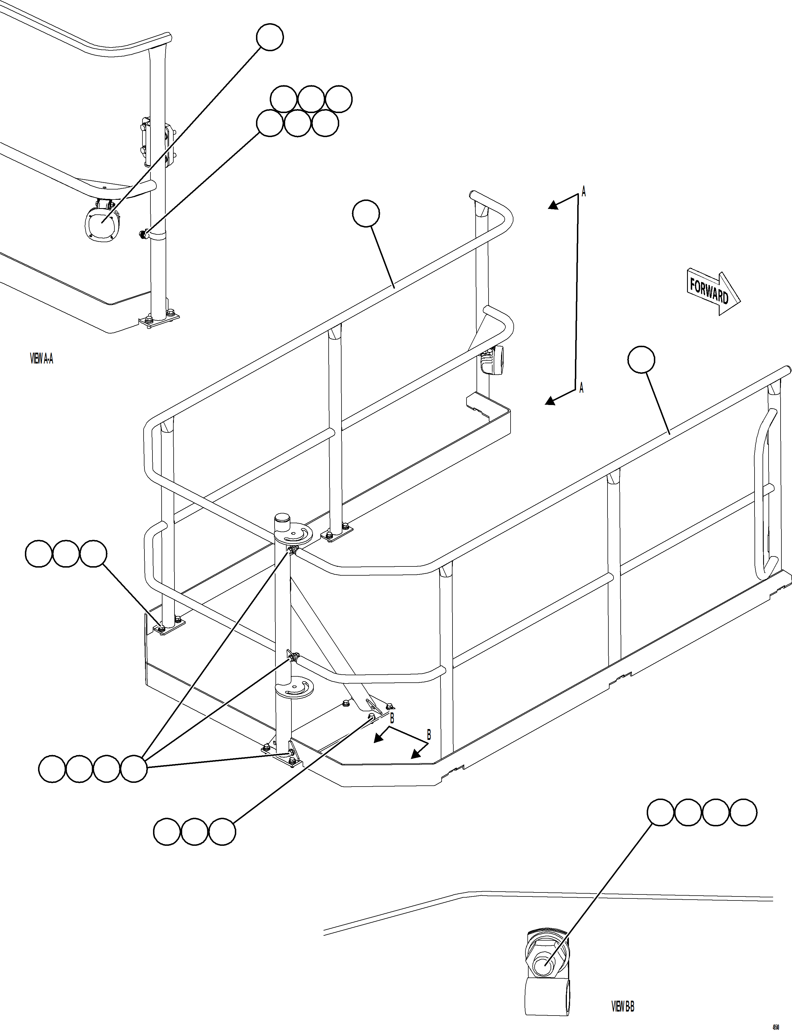 Komatsu parts book diagram for AFE75-BC 980E-5 S/N A50221  KCH: RH DECK HANDRAILS