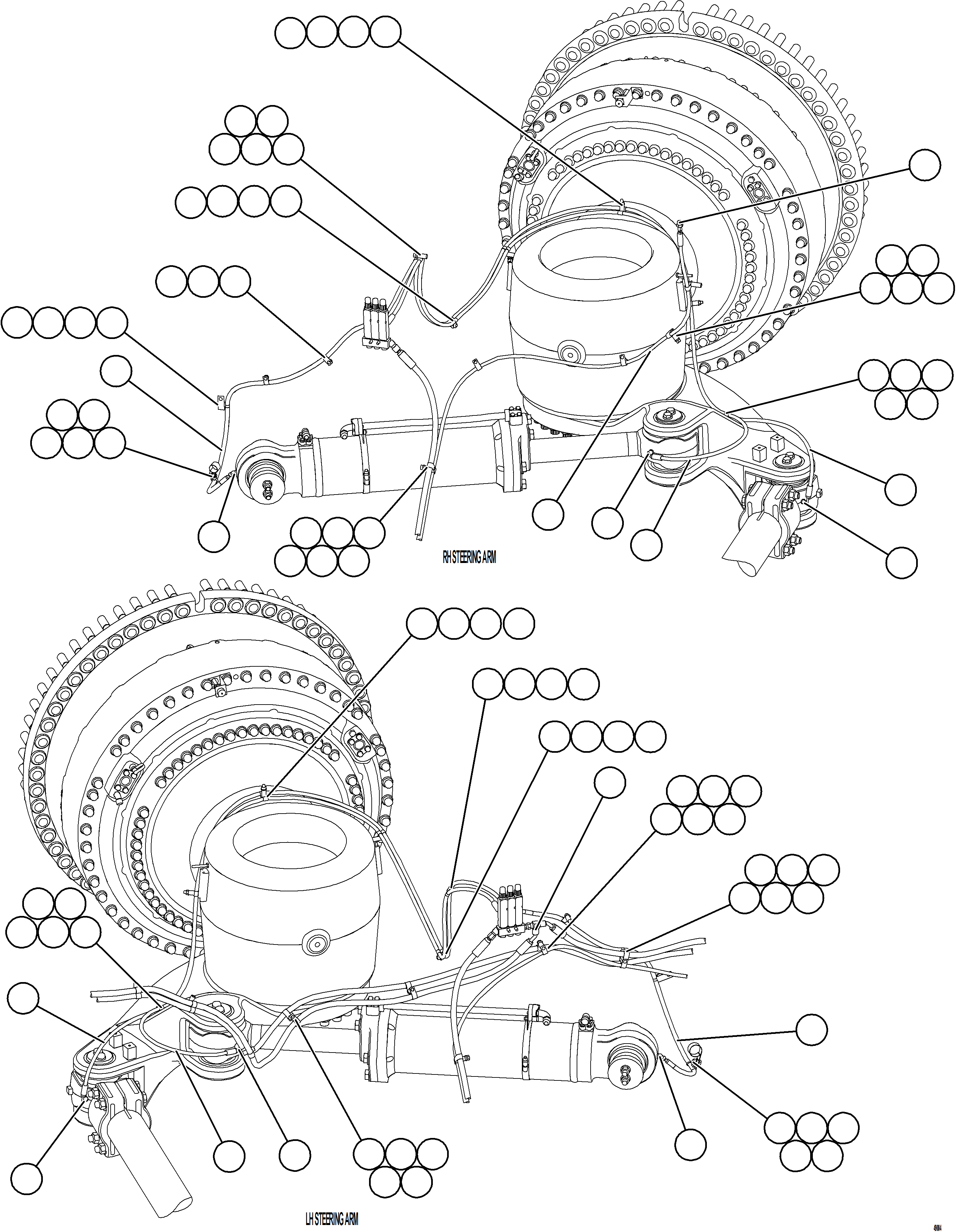 Komatsu parts book diagram for AFE75-BC 980E-5 S/N A50221  KCH: AUTOMATIC LUBRICATION SYSTEM PIPING - FRONT    2/4