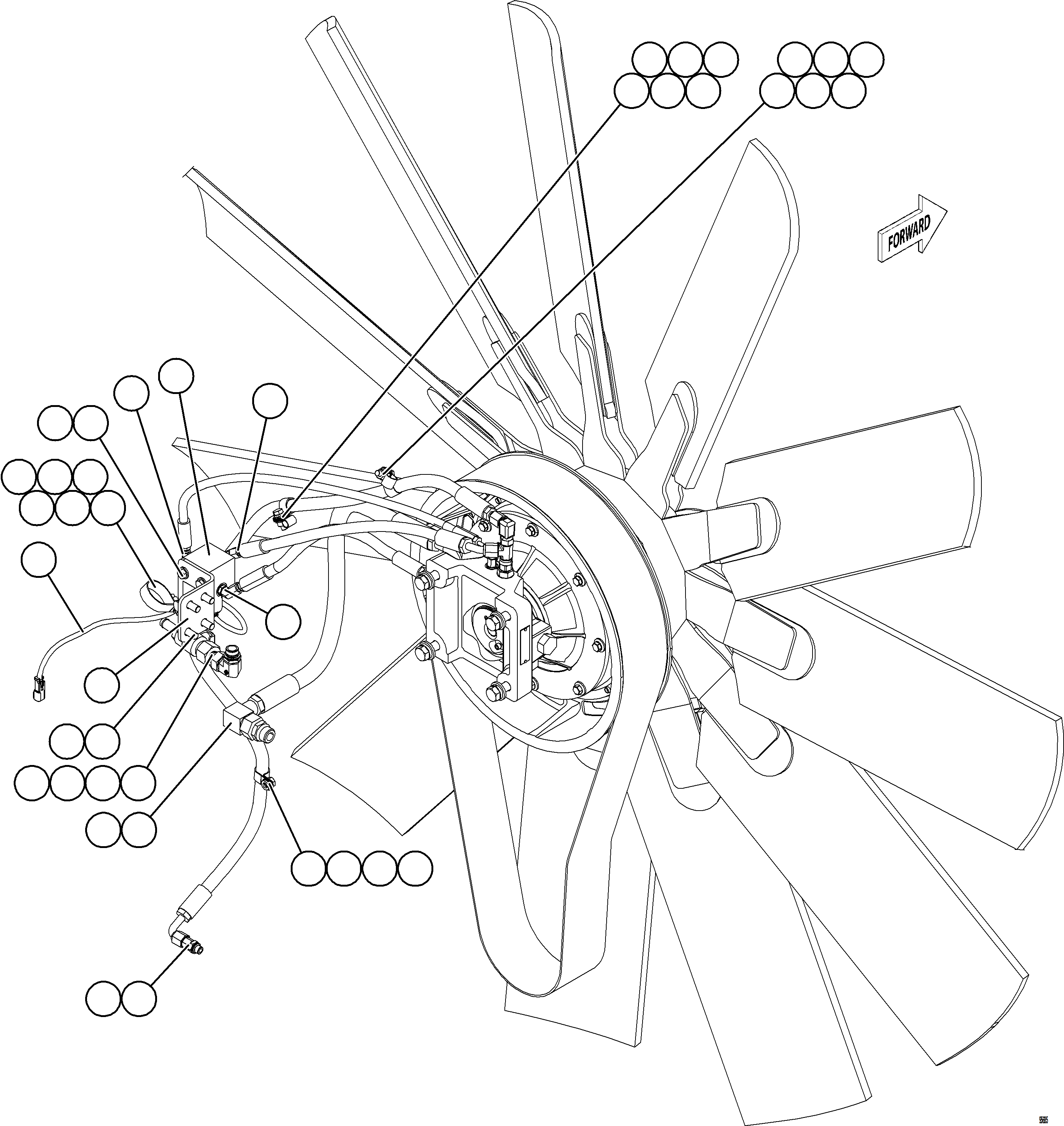 Komatsu parts book diagram for AFE75-BK 980E-5 S/N A50255 - A50256,A50257,A50260 - A50269,A50271 - A50273  KNA: FAN INSTALLATION    2/2