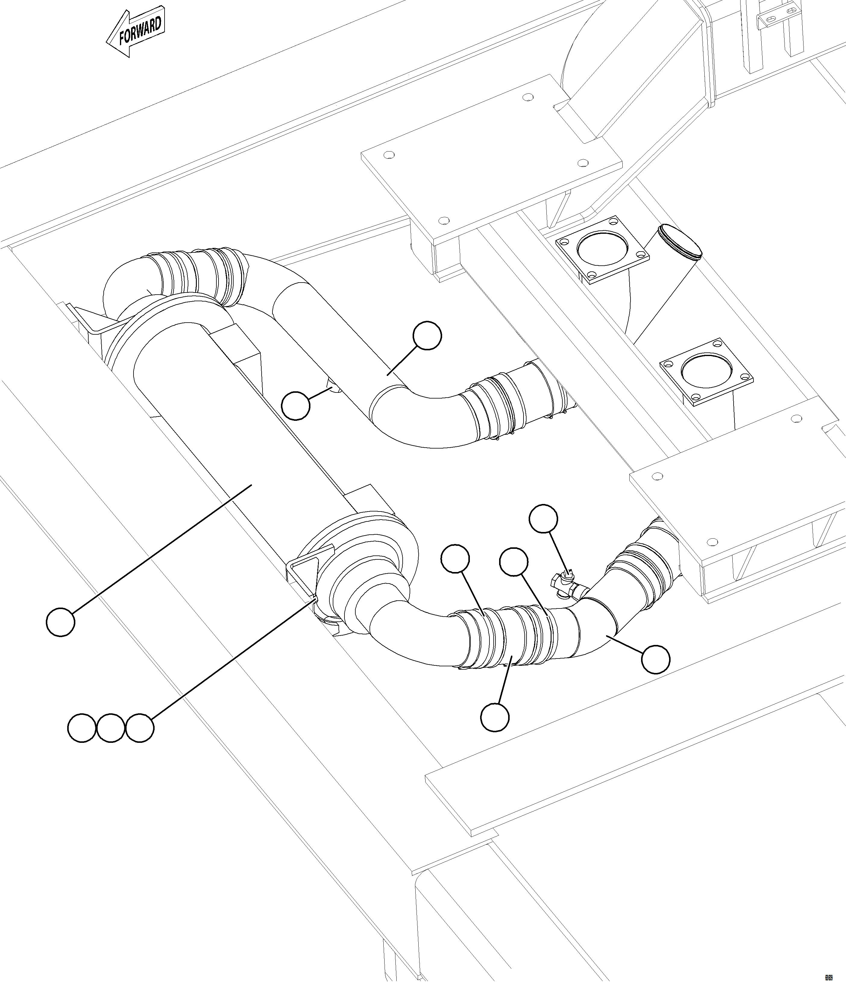 Komatsu parts book diagram for AFE75-BK 980E-5 S/N A50255 - A50256,A50257,A50260 - A50269,A50271 - A50273  KNA: RADIATOR PIPING - HEAT EXCHANGER