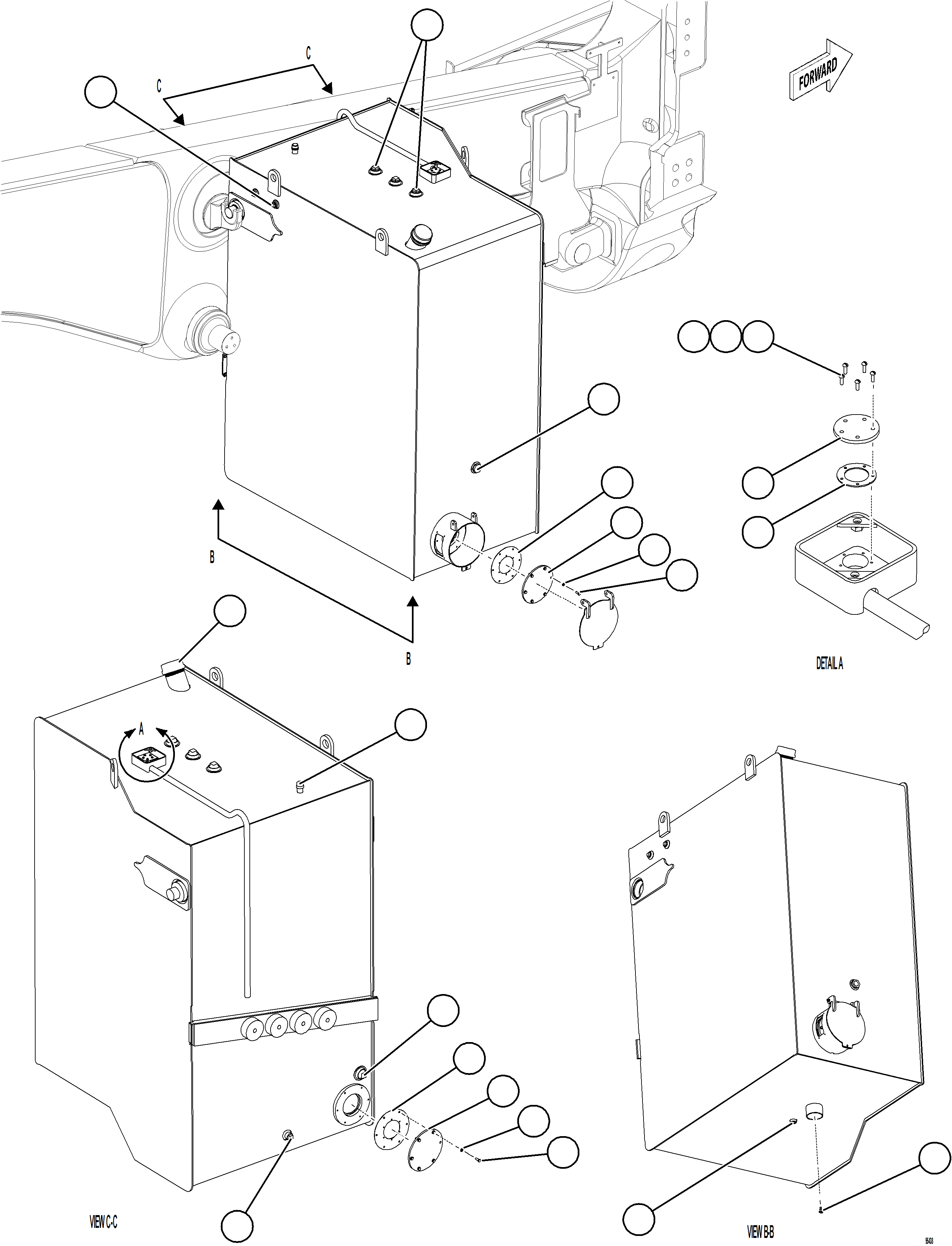 Komatsu parts book diagram for AFE75-BK 980E-5 S/N A50255 - A50256,A50257,A50260 - A50269,A50271 - A50273  KNA: FUEL TANK ASSEMBLY