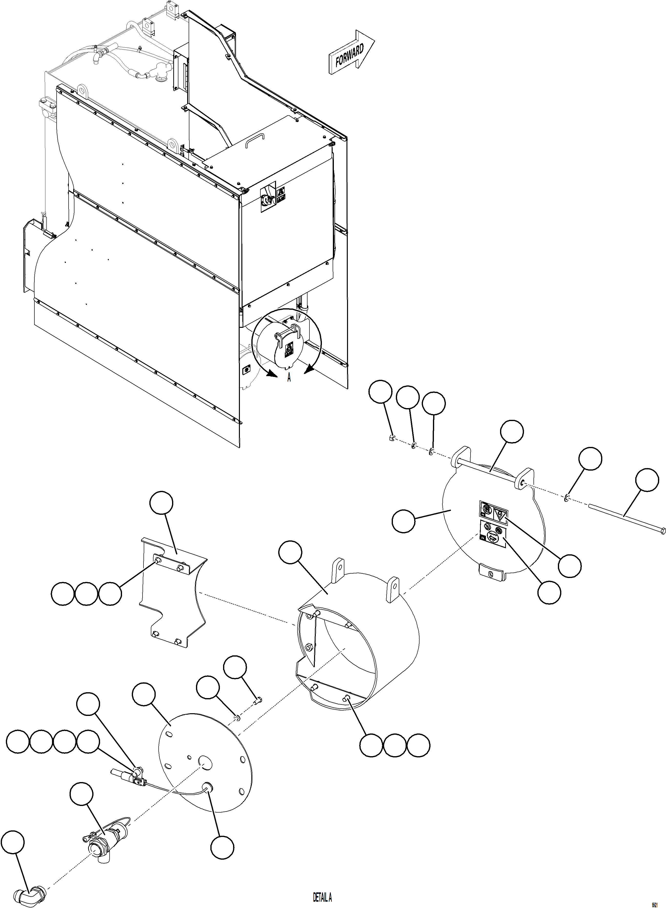 Komatsu parts book diagram for AFE75-BK 980E-5 S/N A50255 - A50256,A50257,A50260 - A50269,A50271 - A50273  KNA: DEF TANK REMOTE FILL - RH