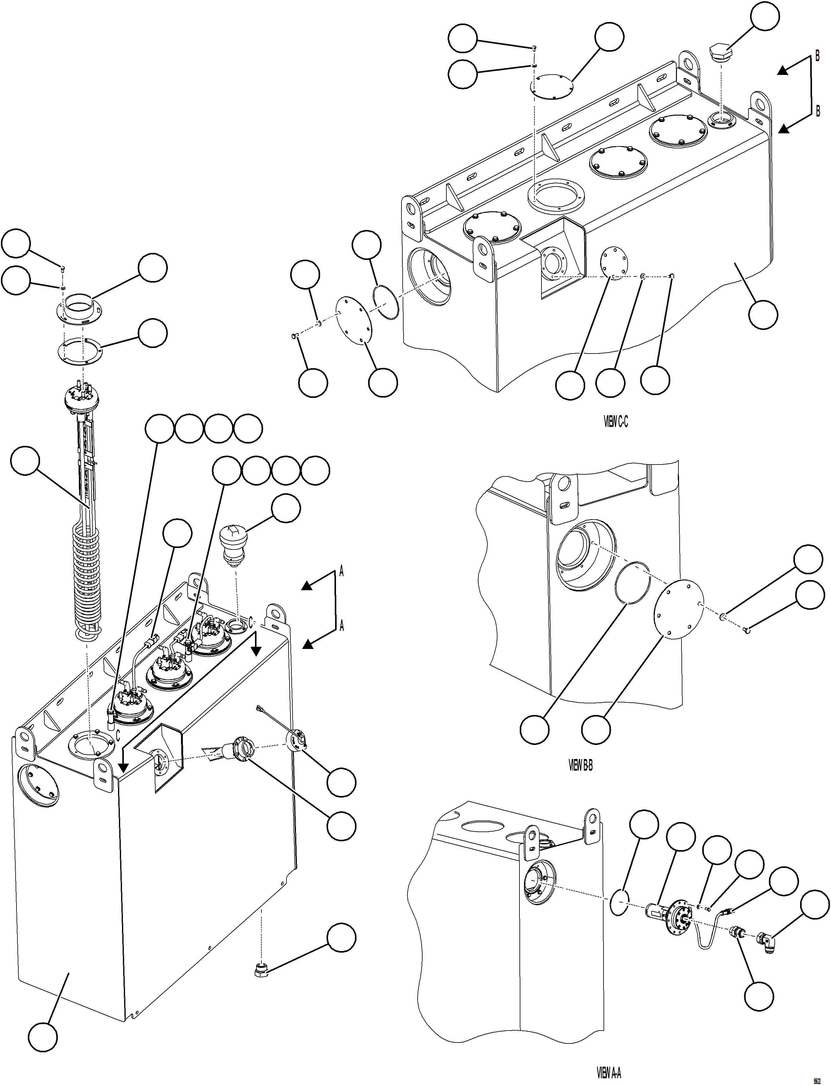 Komatsu parts book diagram for AFE75-BK 980E-5 S/N A50255 - A50256,A50257,A50260 - A50269,A50271 - A50273  KNA: DEF TANK ASSEMBLY