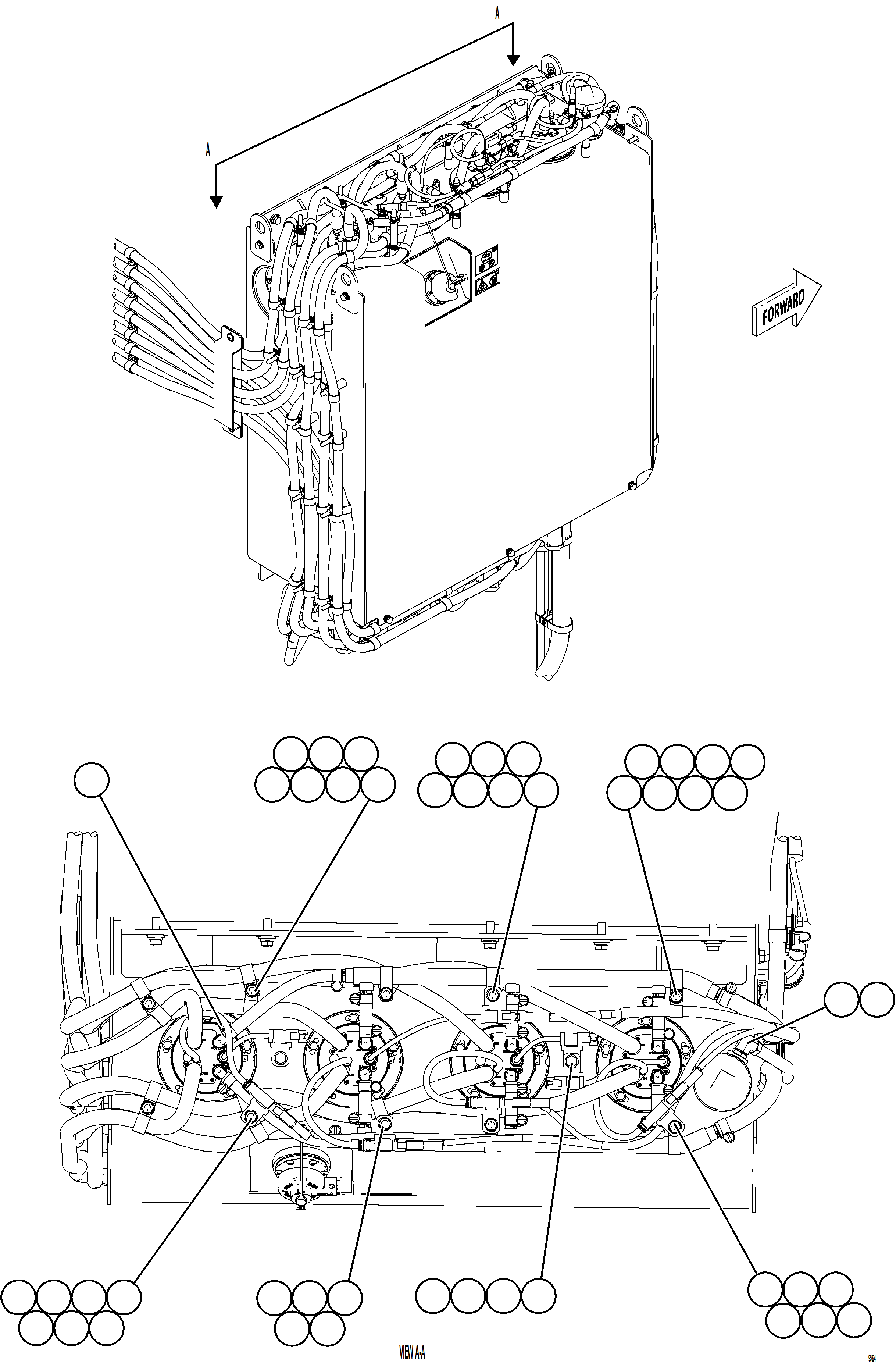 Komatsu parts book diagram for AFE75-BK 980E-5 S/N A50255 - A50256,A50257,A50260 - A50269,A50271 - A50273  KNA: DEF TANK HOSE CONNECTIONS - TOP    2/2