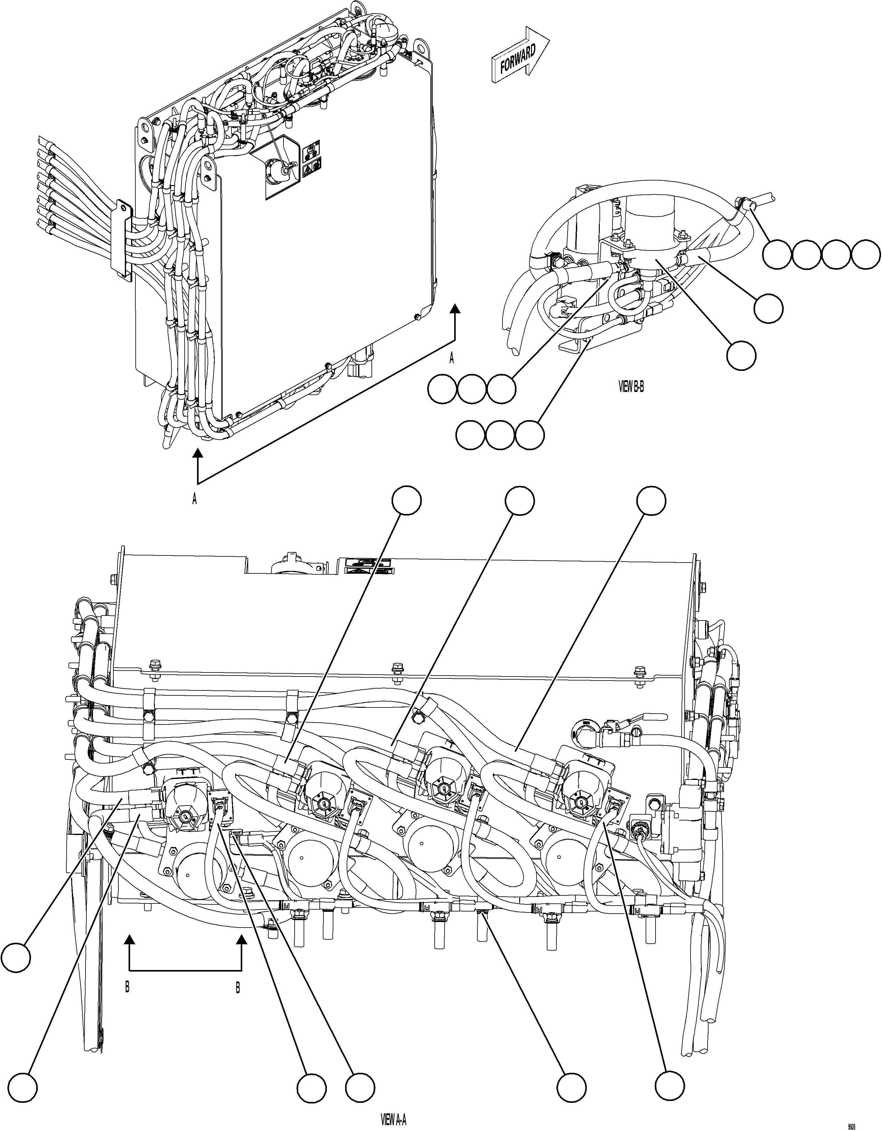 Komatsu parts book diagram for AFE75-BK 980E-5 S/N A50255 - A50256,A50257,A50260 - A50269,A50271 - A50273  KNA: DEF TANK HOSE CONNECTIONS - BOTTOM    2/2