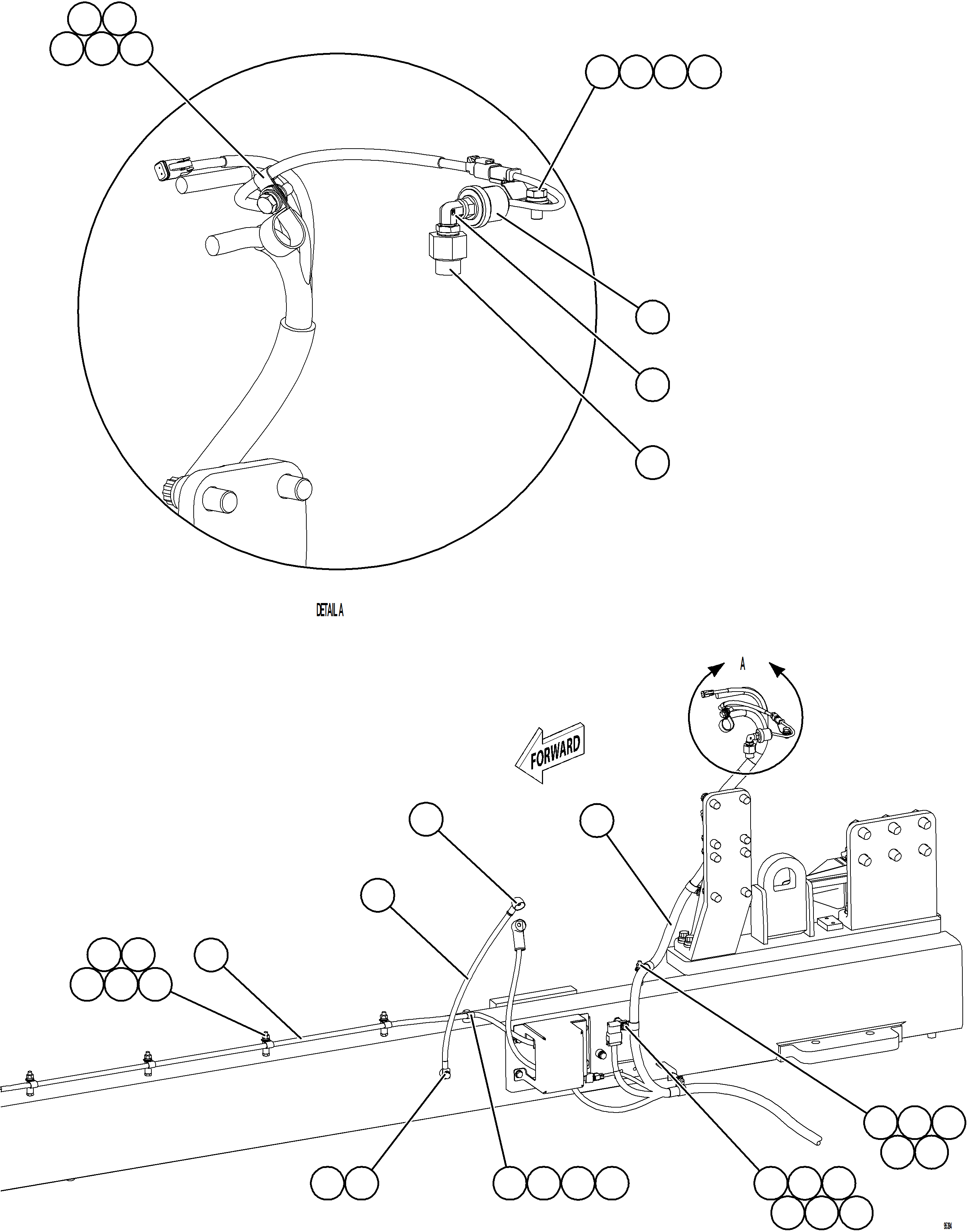 Komatsu parts book diagram for AFE75-BK 980E-5 S/N A50255 - A50256,A50257,A50260 - A50269,A50271 - A50273  KNA: ENGINE PRELUBE WIRING    1/2