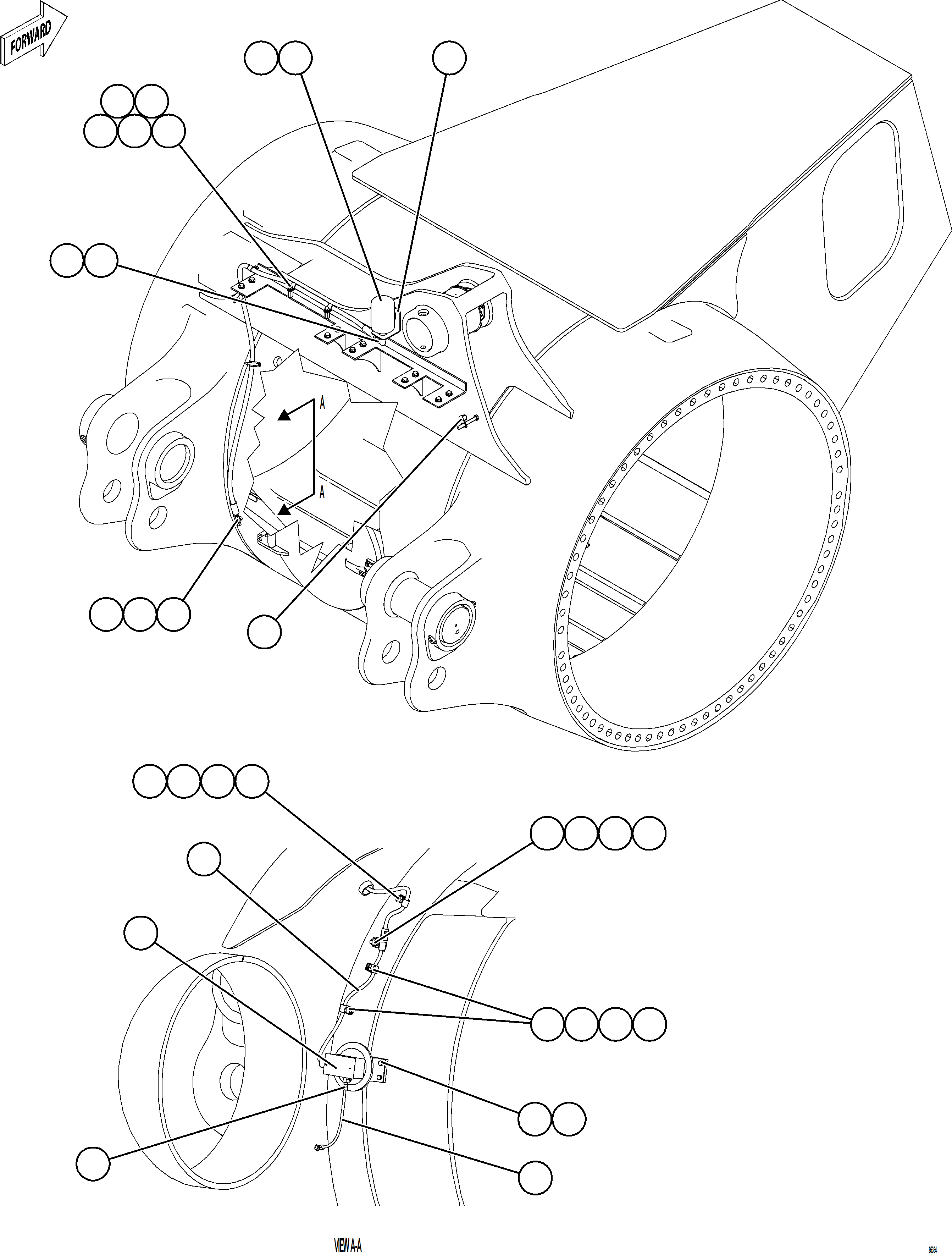 Komatsu parts book diagram for AFE75-BK 980E-5 S/N A50255 - A50256,A50257,A50260 - A50269,A50271 - A50273  KNA: REAR AXLE BLOWER PRESSURE SWITCH INSTALLATION