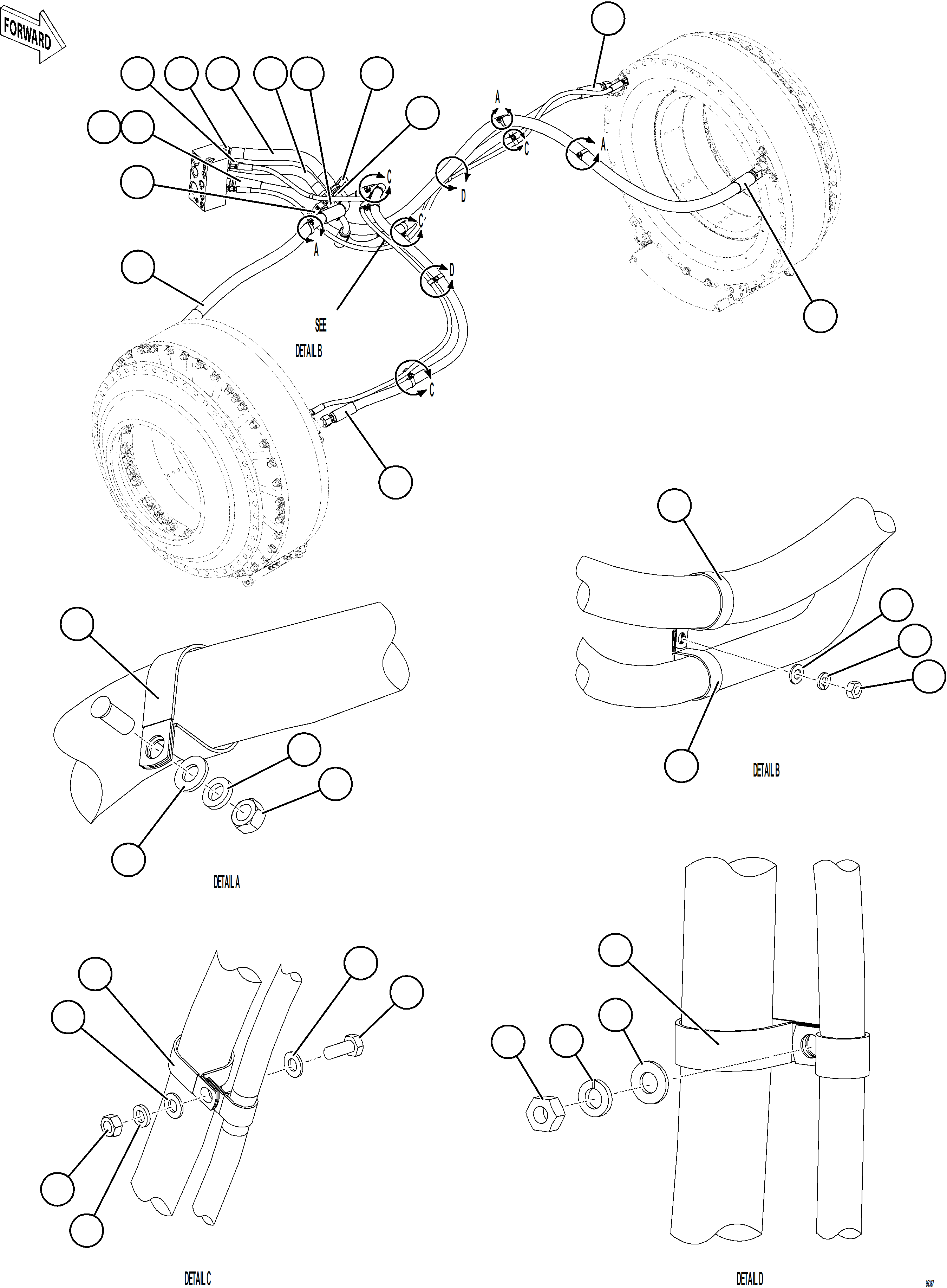 Komatsu parts book diagram for AFE75-BK 980E-5 S/N A50255 - A50256,A50257,A50260 - A50269,A50271 - A50273  KNA: BRAKE COOLING PIPING - REAR AXLE    2/2
